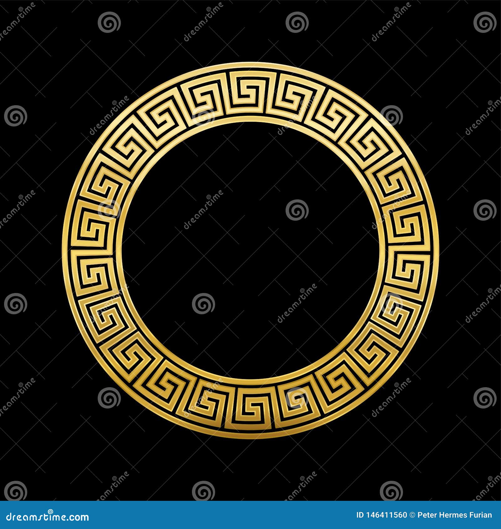 Meander Circle Golden Frame Seamless Design Stock Vector - Illustration ...