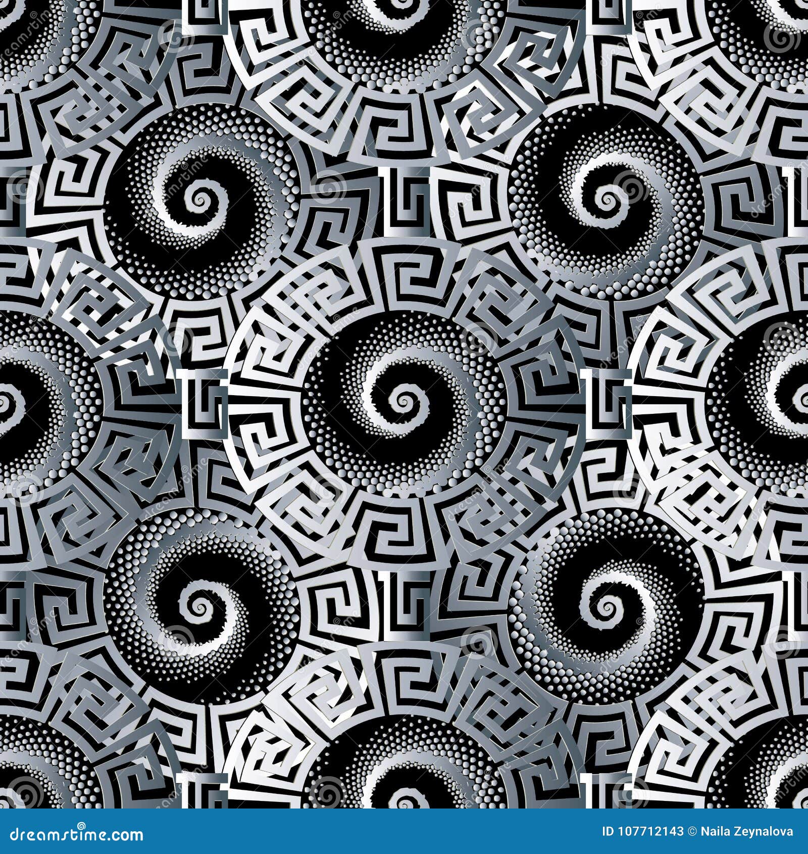 Meander Greek Key Circles Seamless Pattern. Vector Geometric Abs Stock