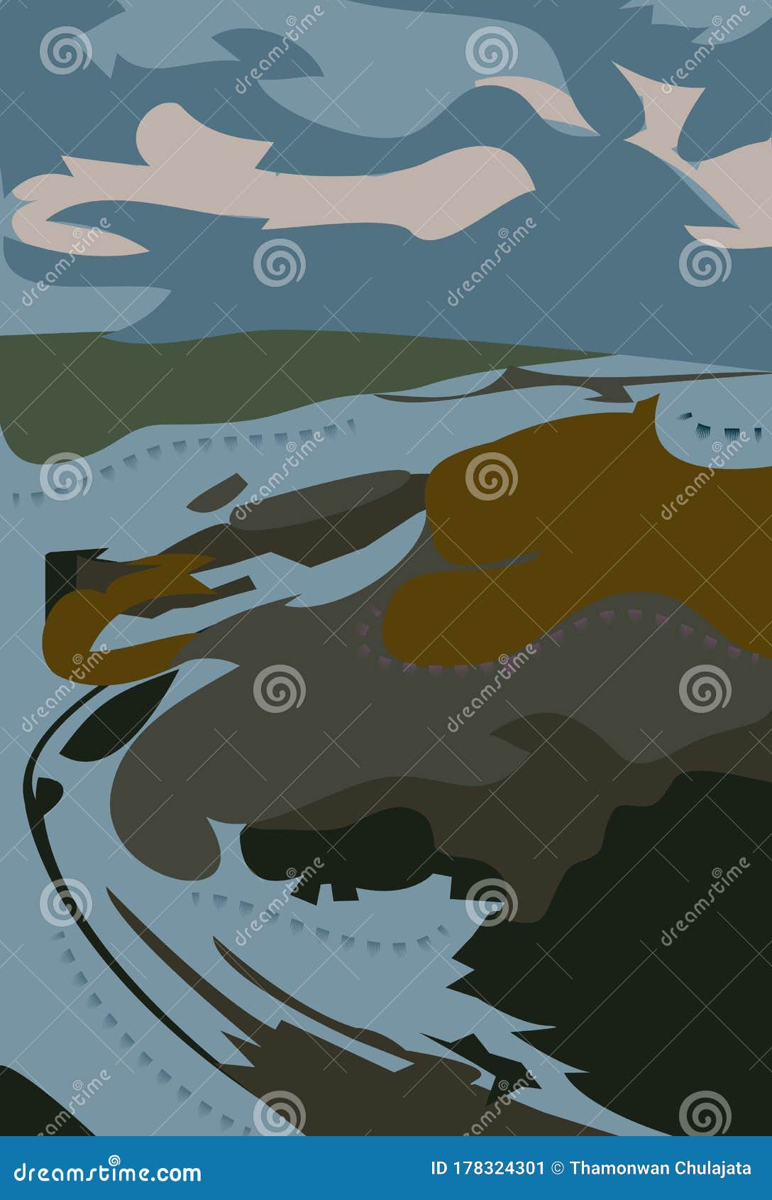 Meandering river stock vector. Illustration of rock 178324301