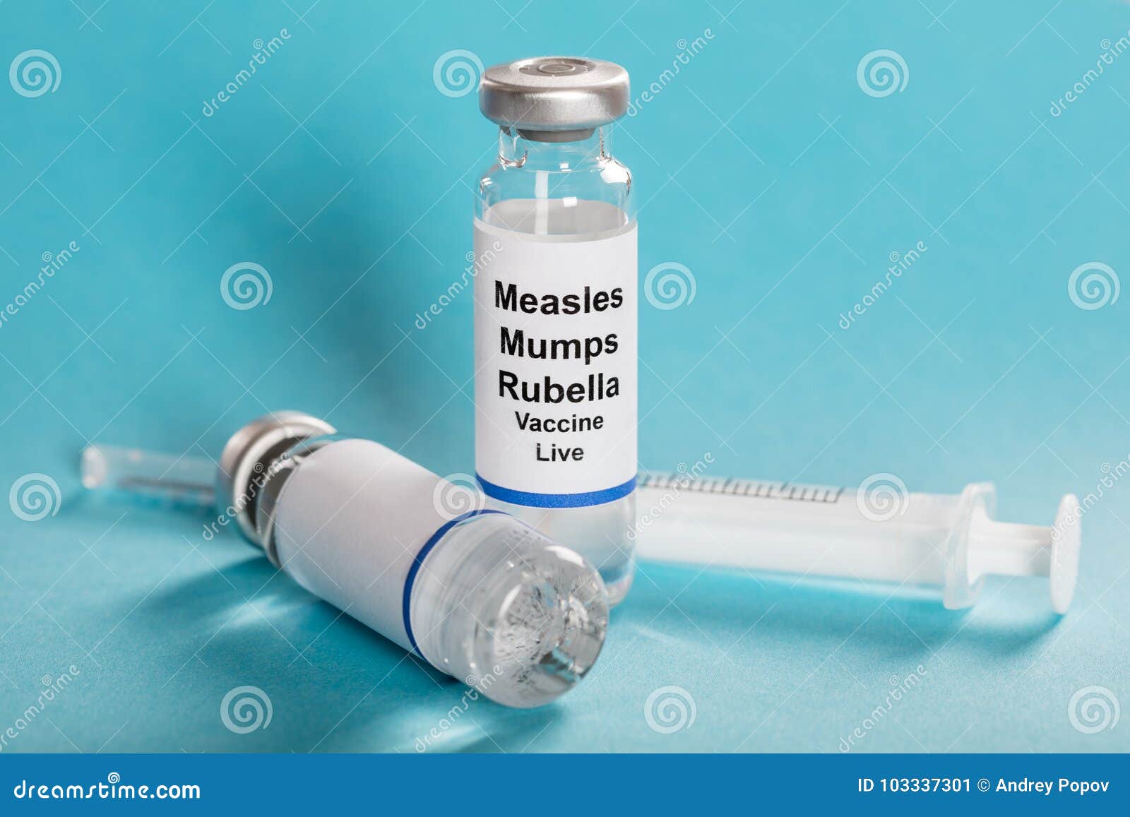 measles mumps rubella vaccine vials with syringe