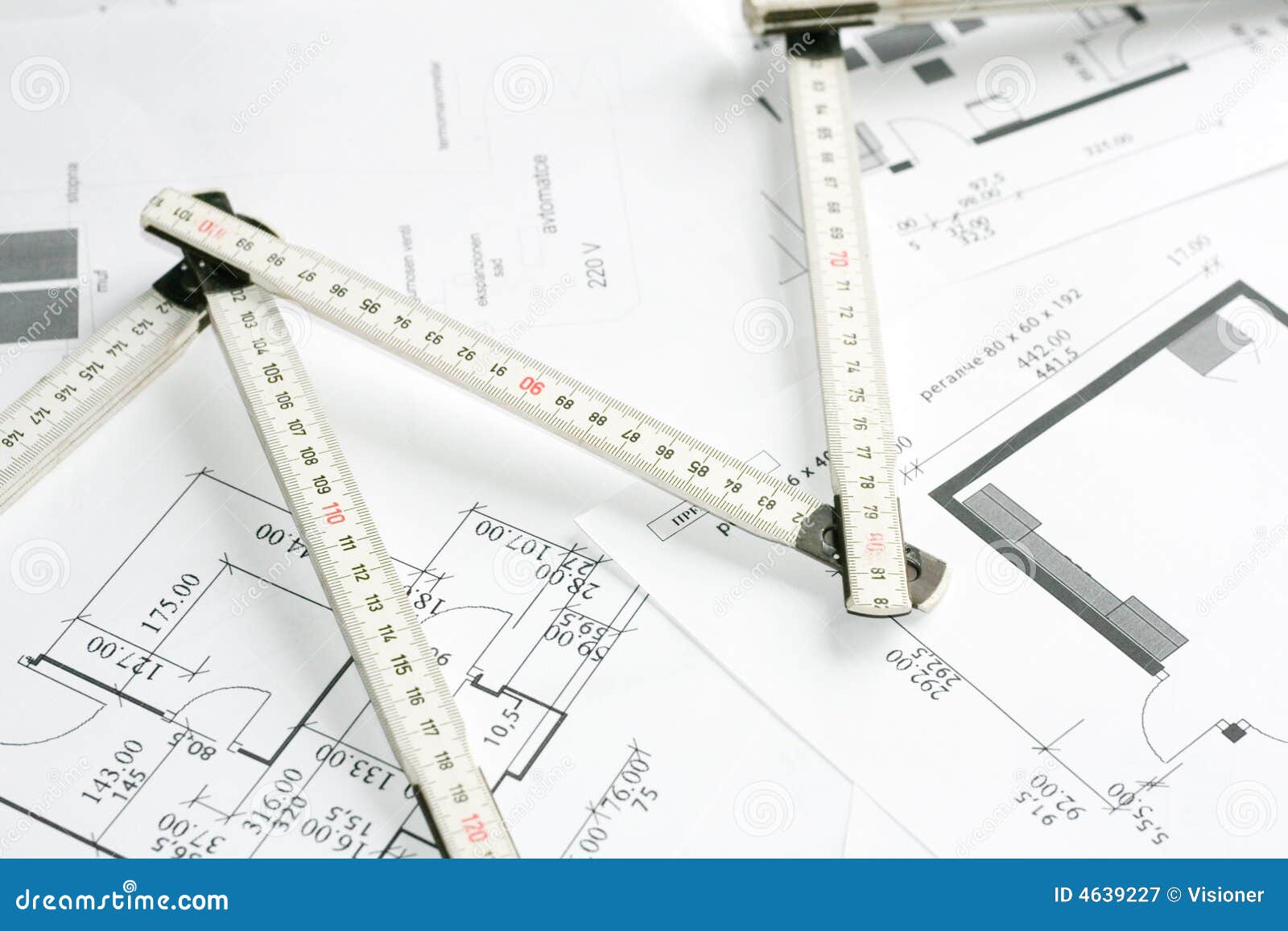 Measurement Tool Over Blueprints Stock Image Image of