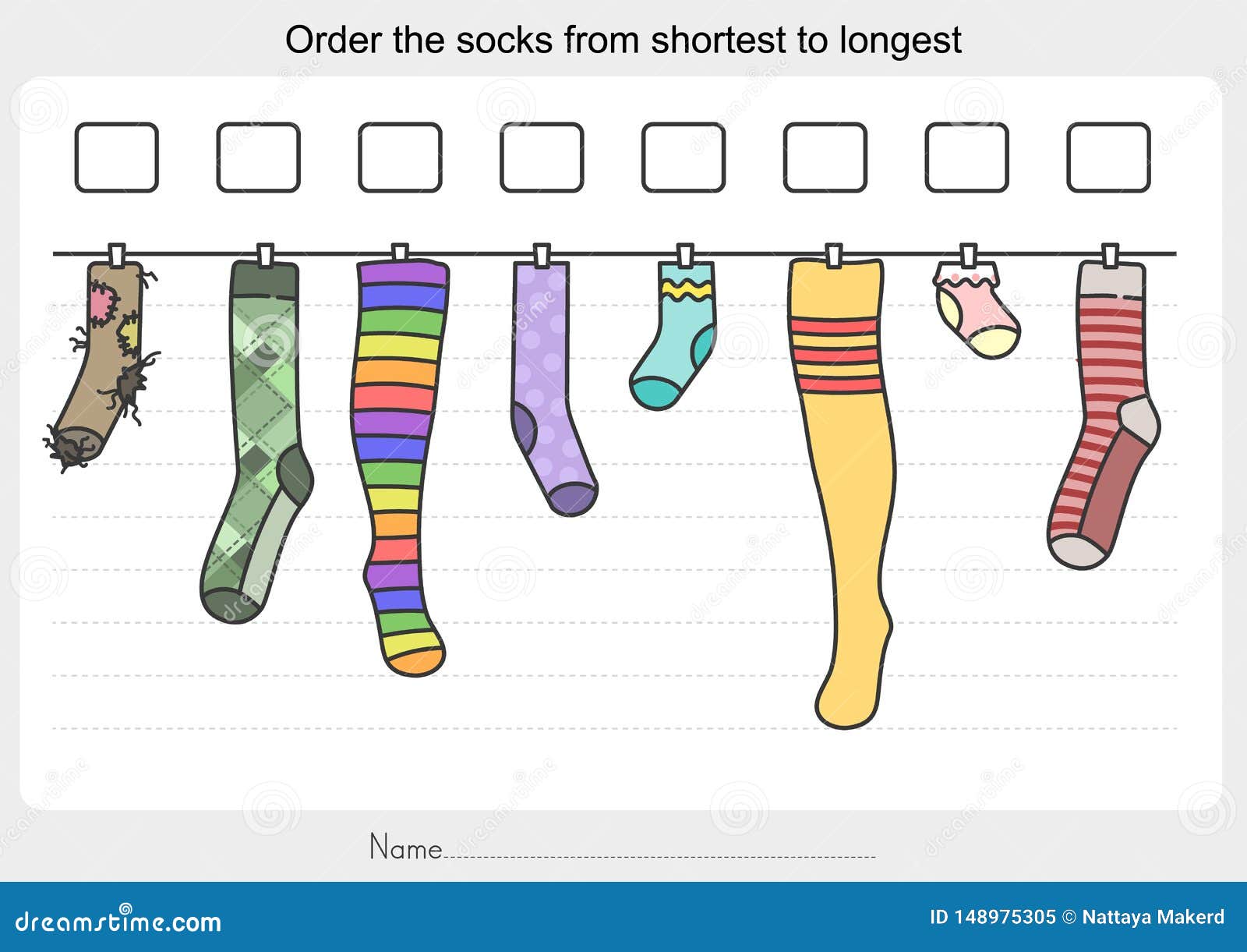 Measurement Worksheet - Order the Socks from Shortest To Longest Intended For Order Of The Mass Worksheet