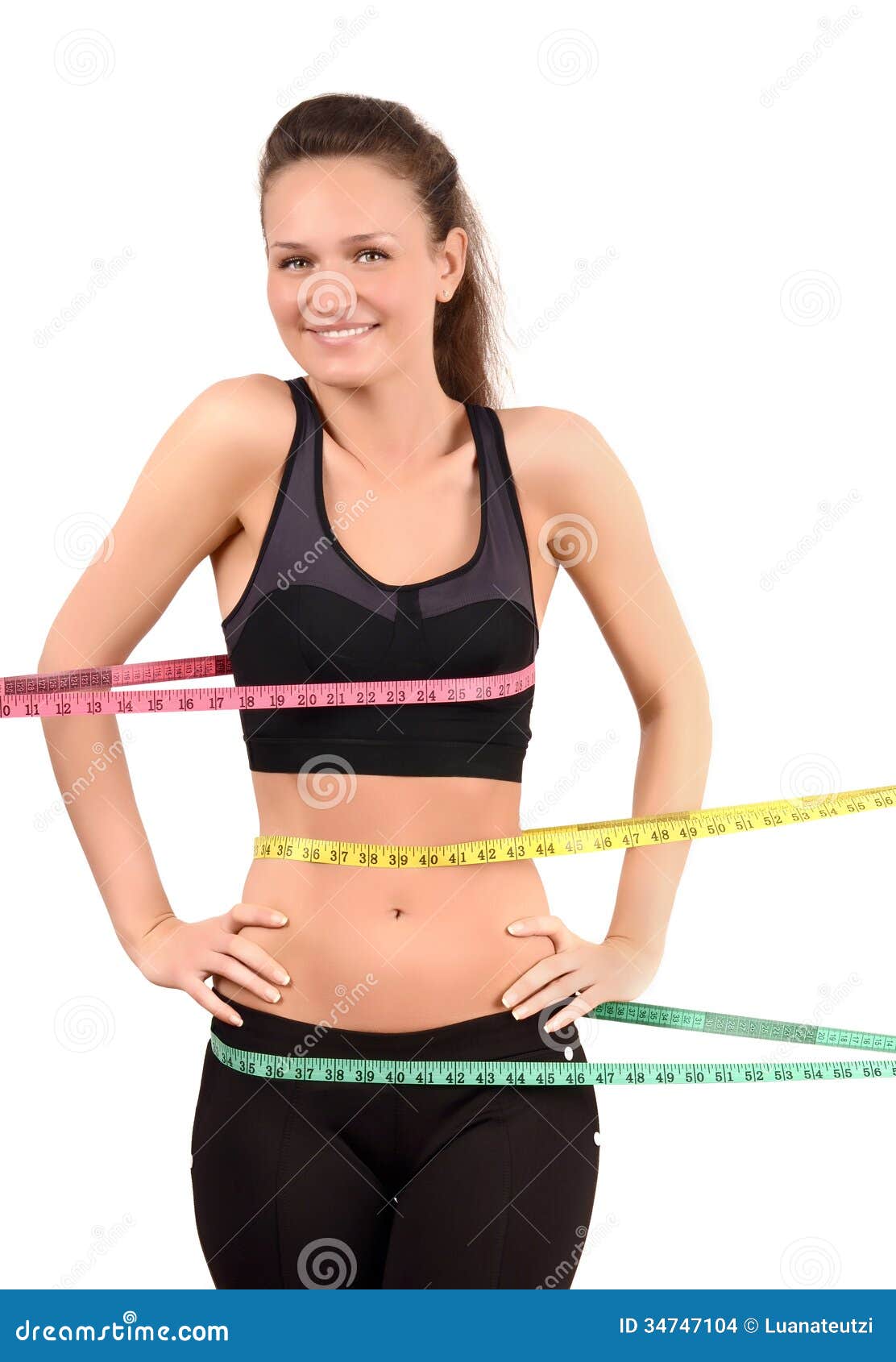 Measuring Bust, Waist, Hips. Beautiful Fit Girl Wrapped with Three  Measuring Tapes in Inch. Stock Photo - Image of isolated, diet: 34747104