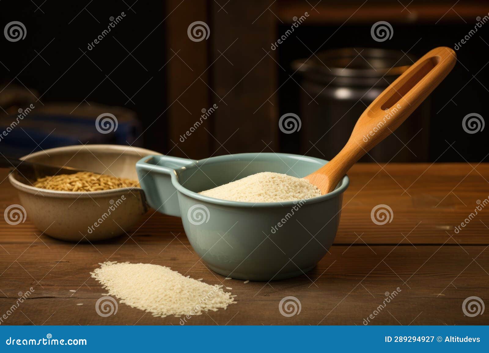 Measuring Cup and Rice Scoop on Kitchen Counter Stock Image Image of
