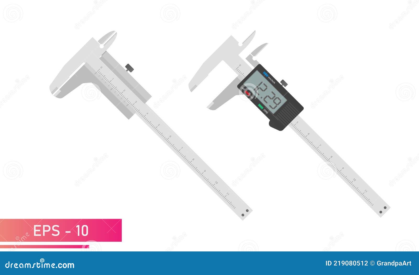 Measuring Instruments, Manual and Digital Vernier Calipers. Realistic Design. on a White