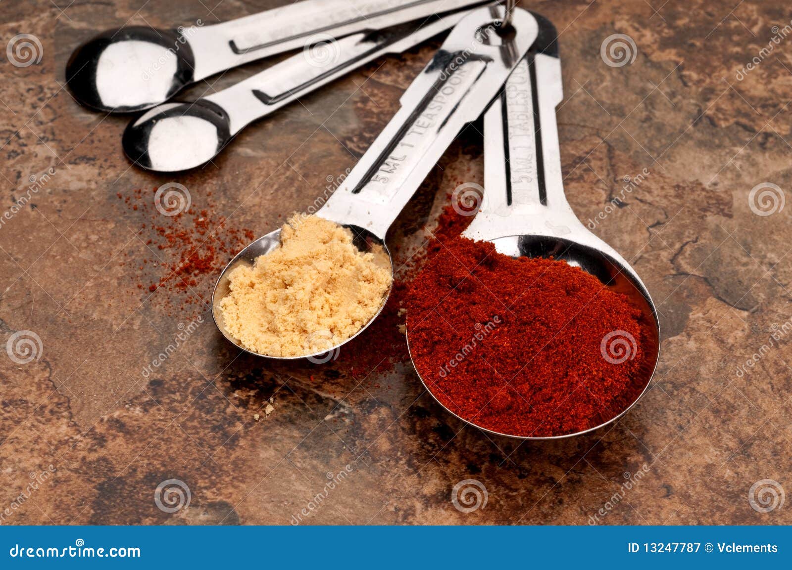 Measuring Spoons with Red and Yellow Spices Stock Image Image of