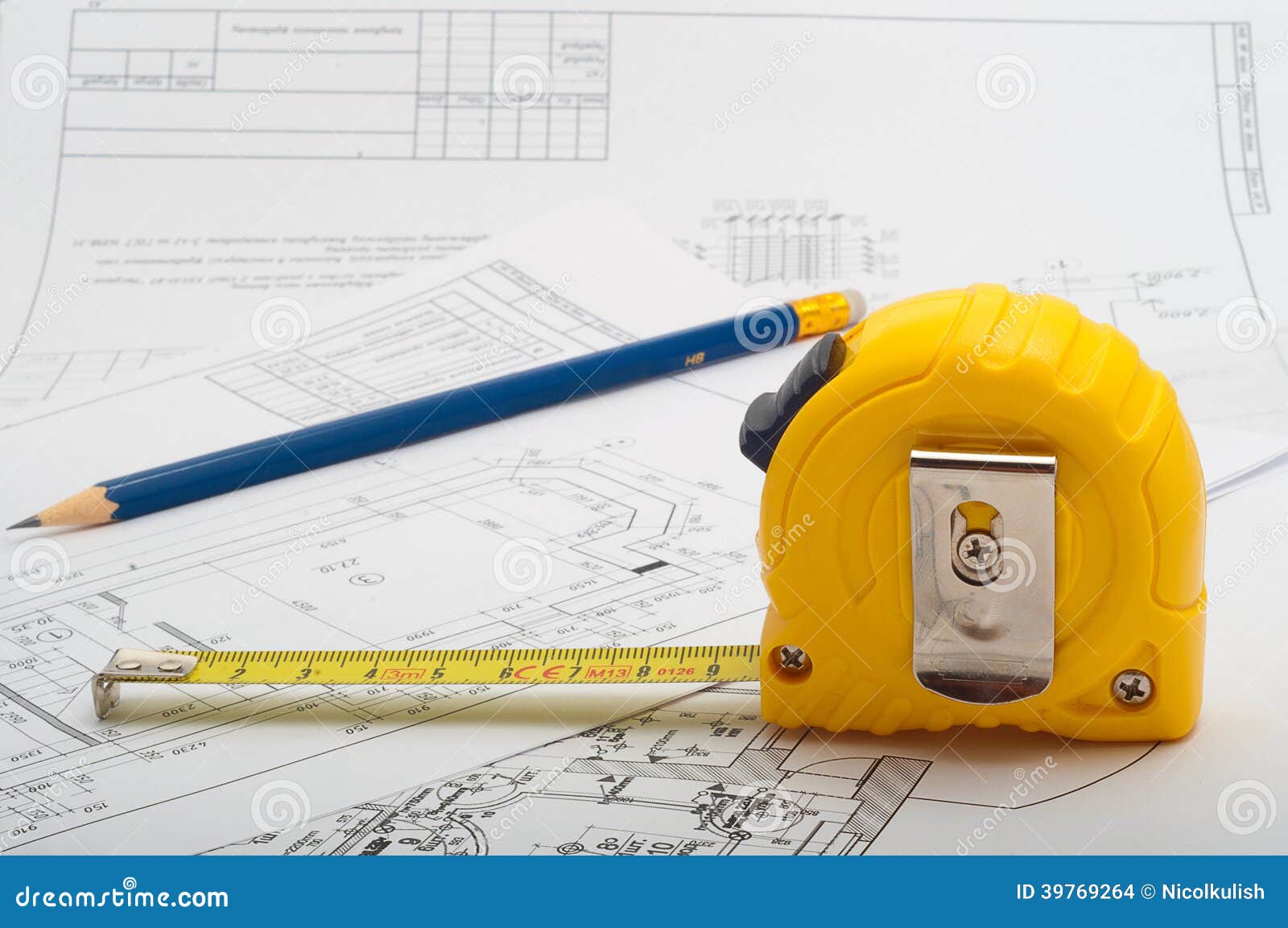 Measuring Tape and Pencil Drawings Stock Photo Image of design, plan