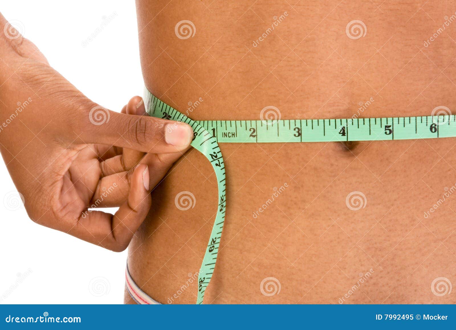 measuring waist, close up of ethnic woman abdomen