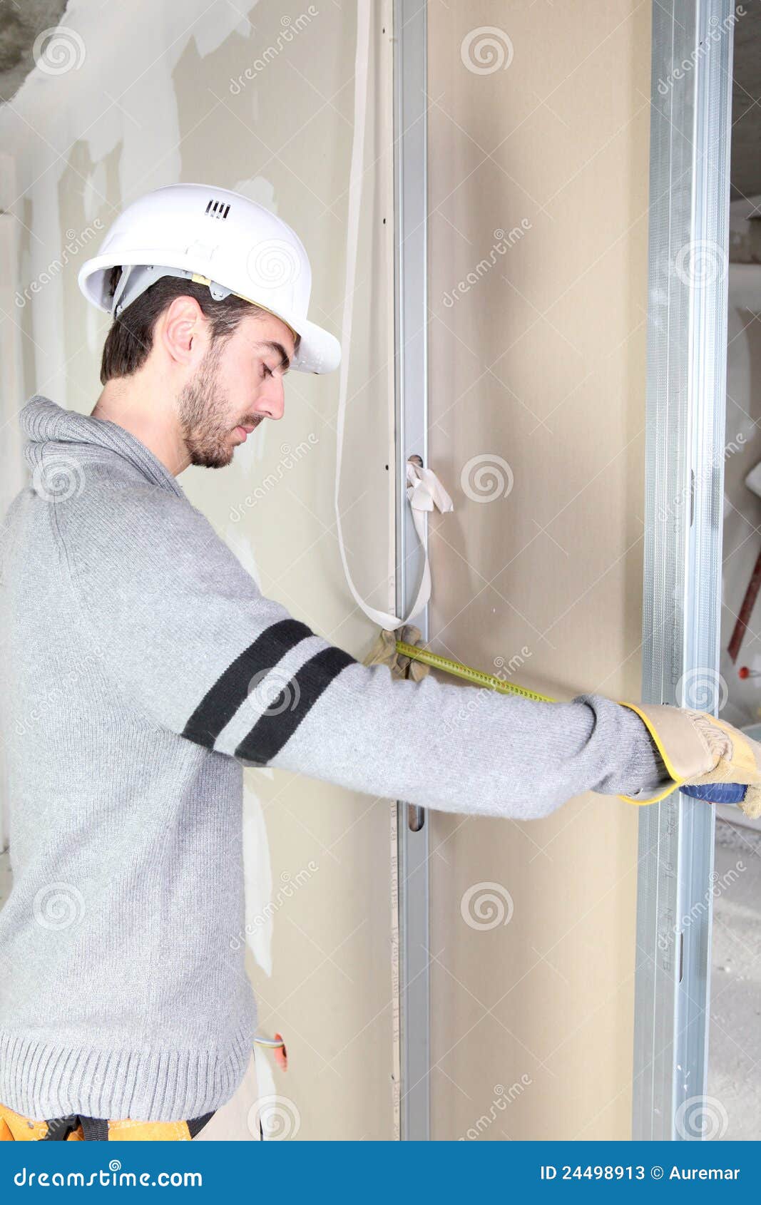 Measuring width of wall stock image. Image of tool, home 24498913