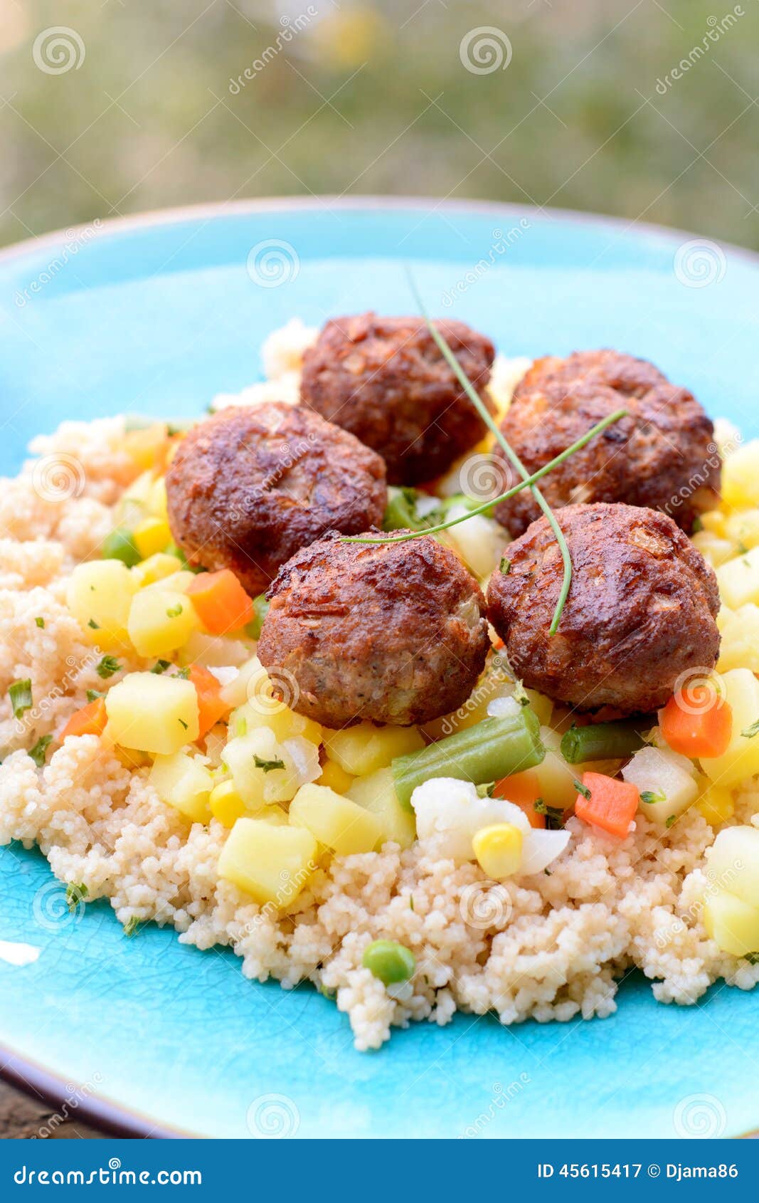 Meat balls and couscous stock image. Image of capsicum 45615417