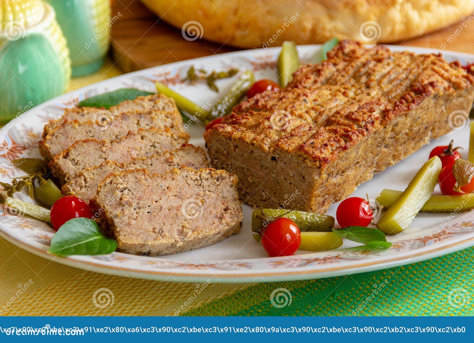 Meat Bread with Side Dish of Pickled Vegetables Stock Photo Image of