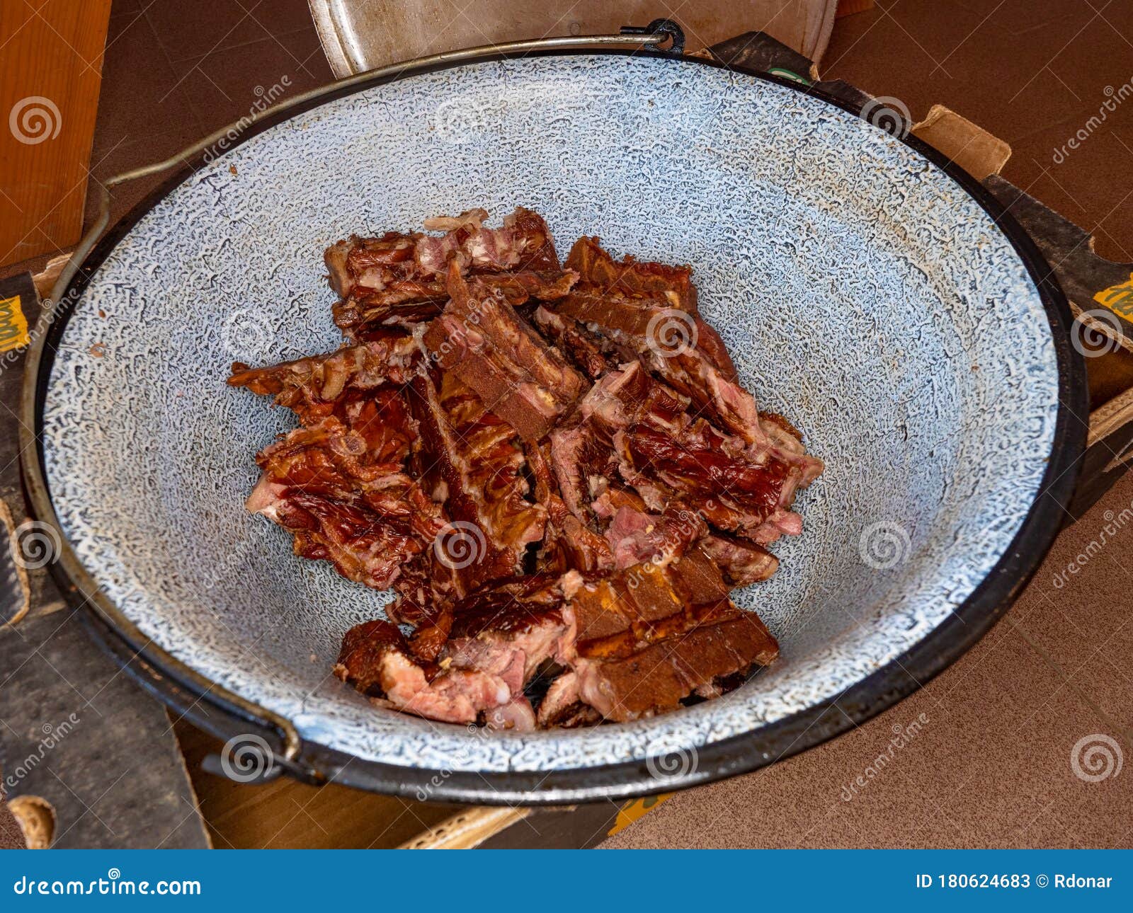 Meat Broth in Cauldron with Cooked Meat Stock Image Image of home