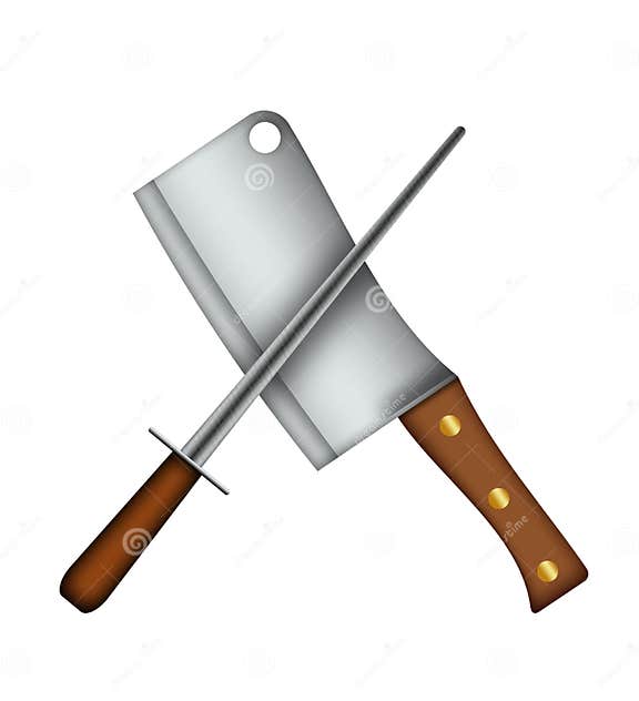 Meat Cleaver & Sharpener. Stock Illustration Illustration of crossed