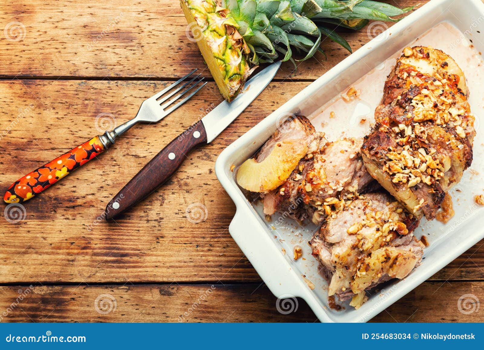 Meat cooked with pineapple stock photo. Image of fruit 254683034