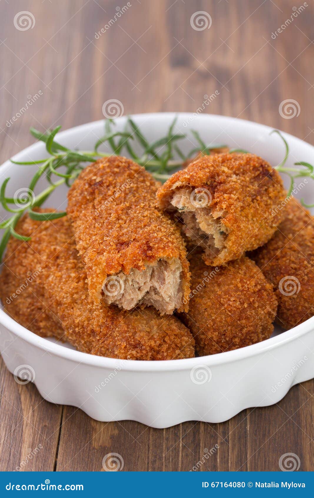 Meat Croquettes in White Dish on Brown Stock Photo Image of break