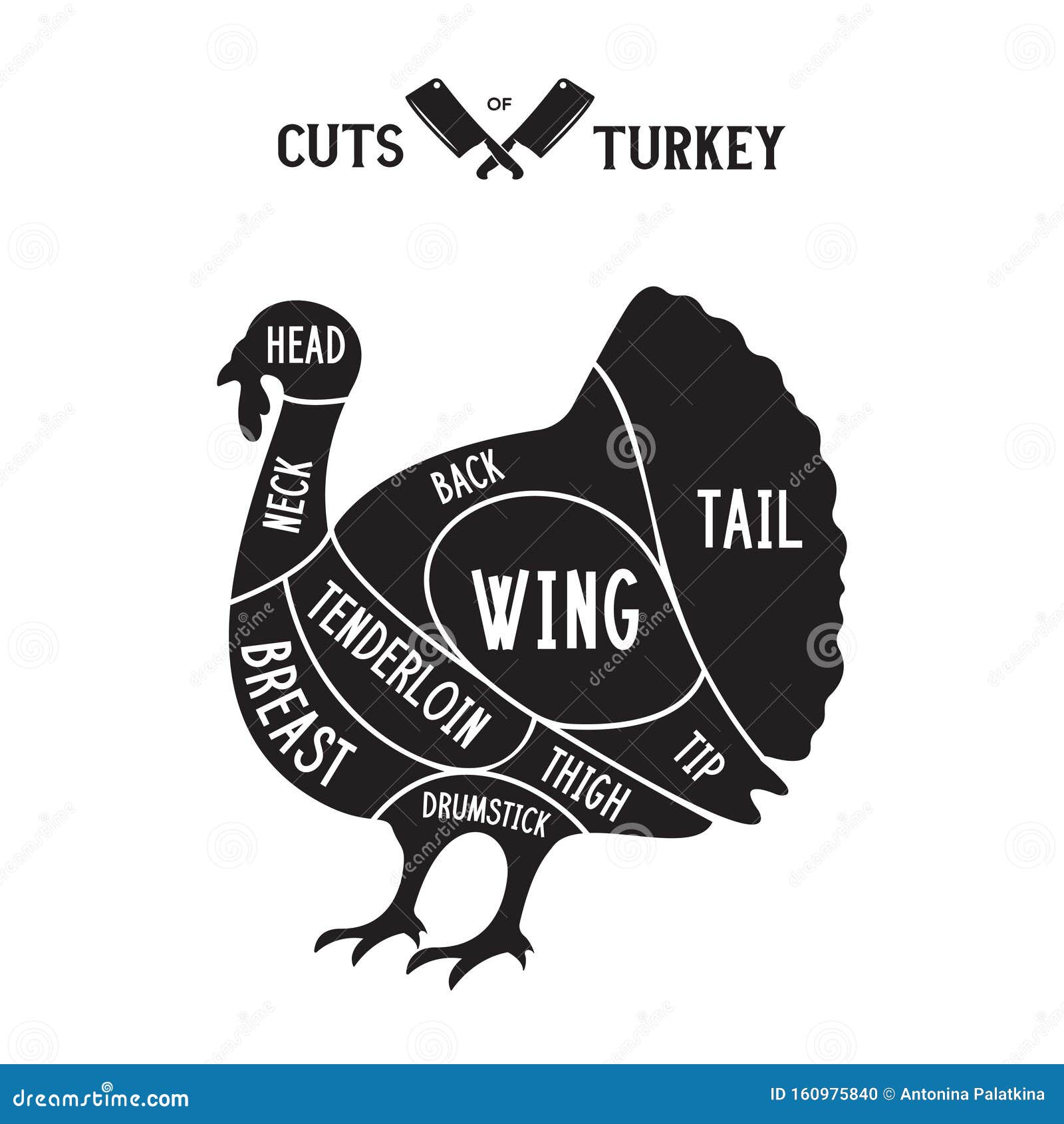Meat Cuts - Turkey. Diagrams for Butcher Shop. Scheme of Turkey. Animal  Silhouette Turkey Stock Illustration - Illustration of body, meal: 160975840