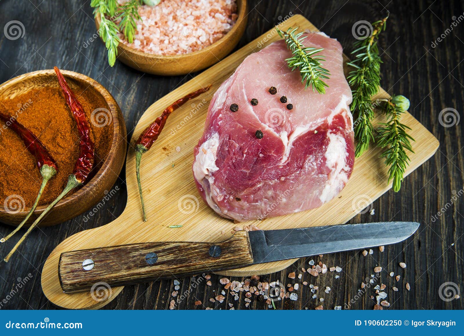Meat on cutting board stock photo. Image of board, pepper 190602250
