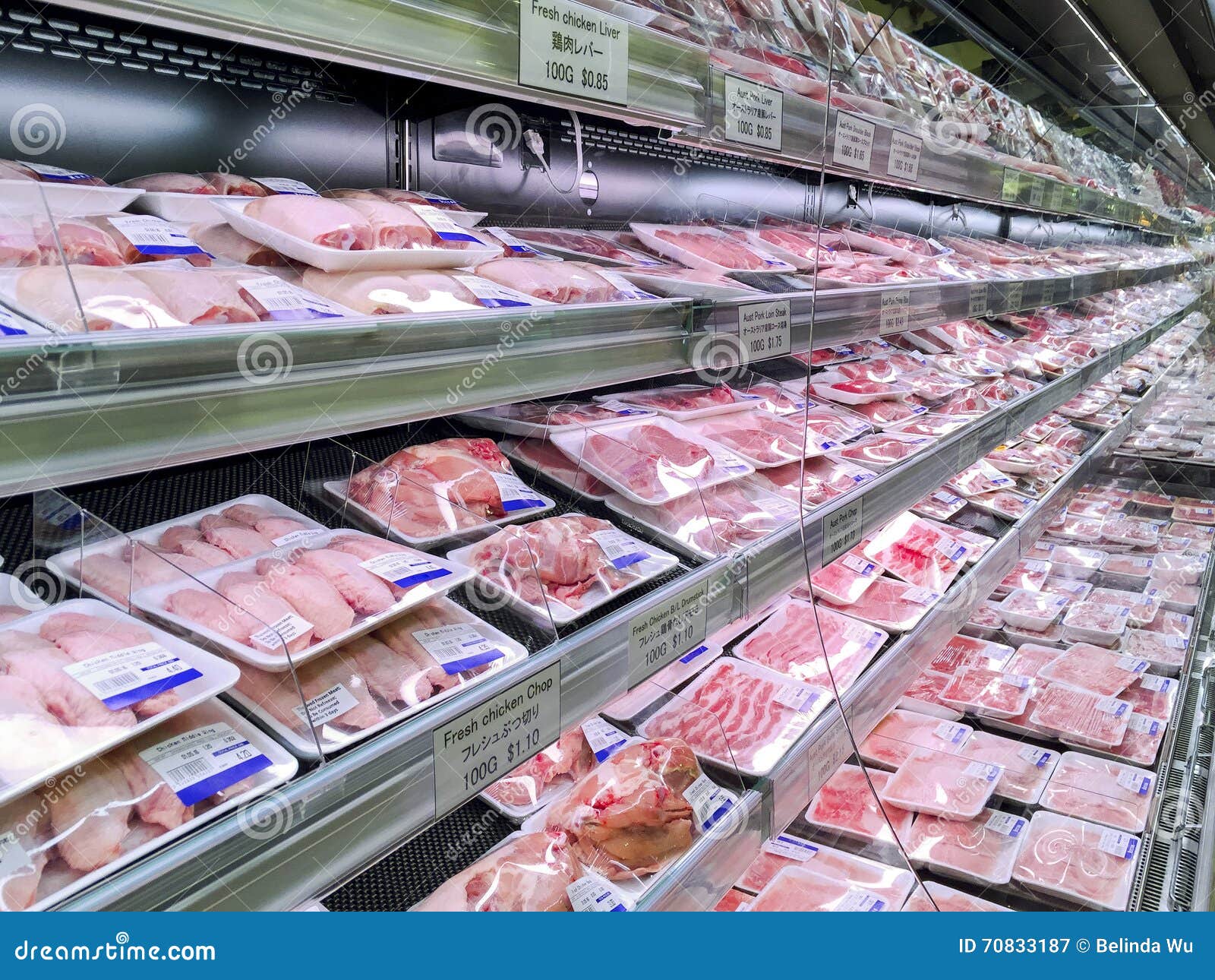 A Super Market Meat Section Aisle Stock Photo, Picture and Royalty