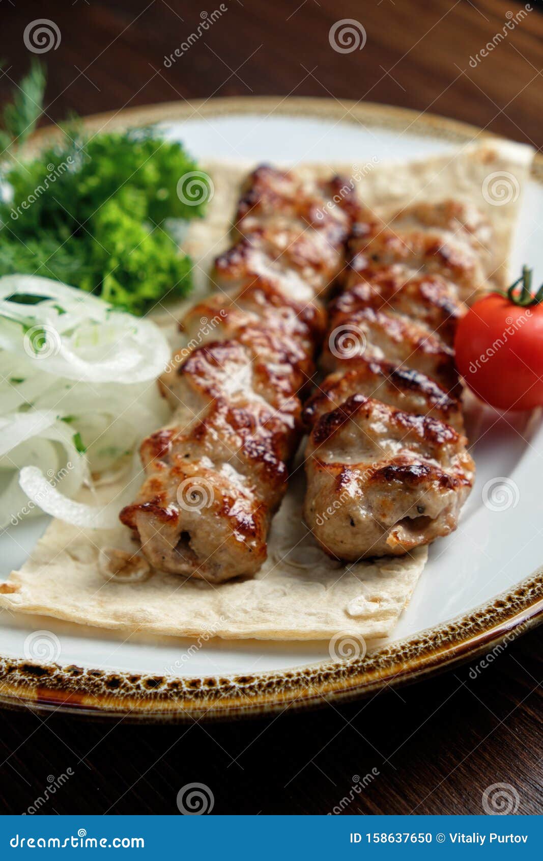 Meat dish lula kebab stock photo. Image of tomato, lula 158637650
