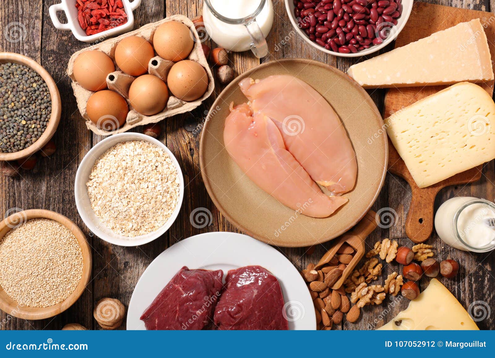 Meat, egg dairy and cereal stock photo. Image of almond 107052912