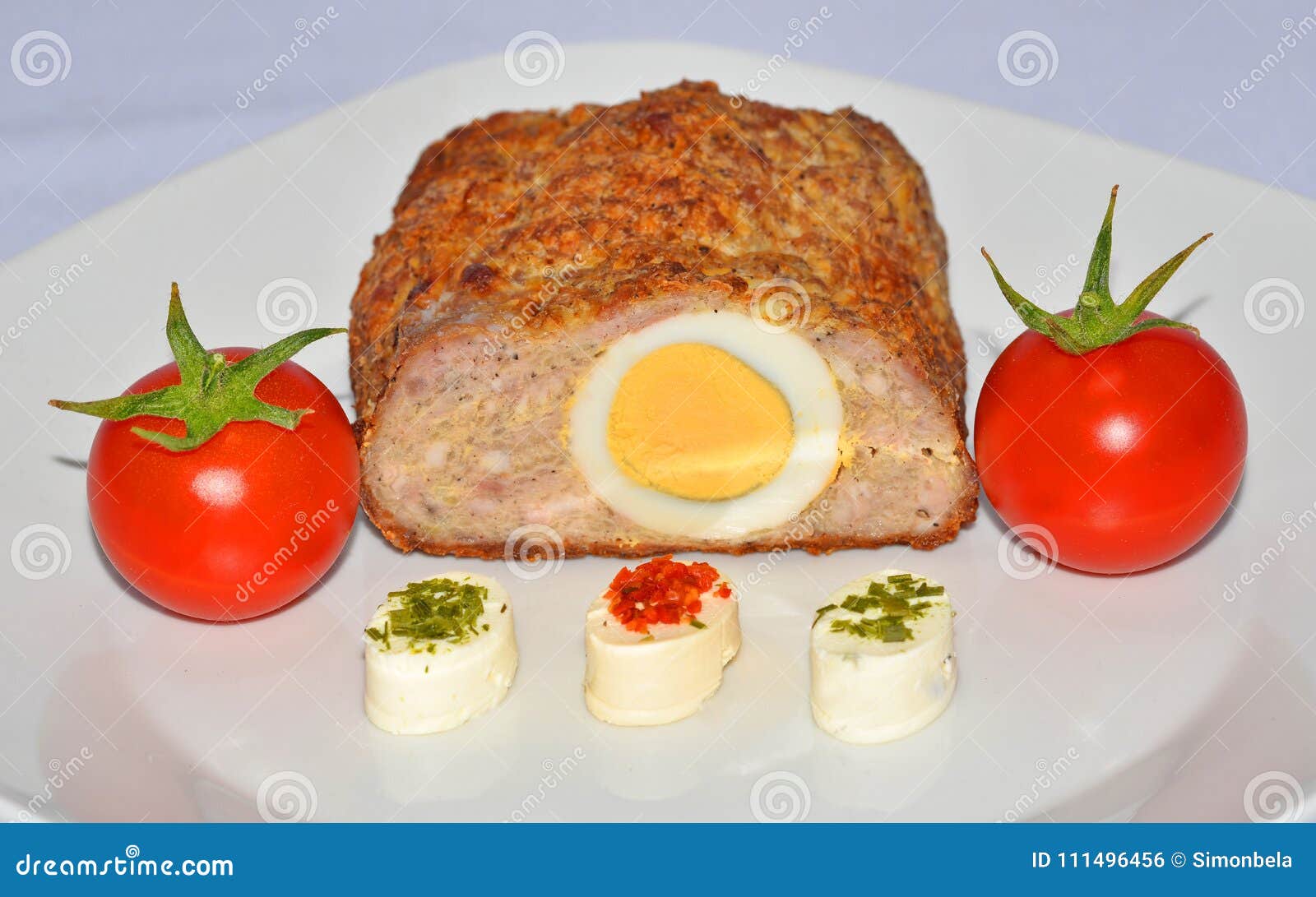 Meat with eggs and cheese stock photo. Image of dinner 111496456