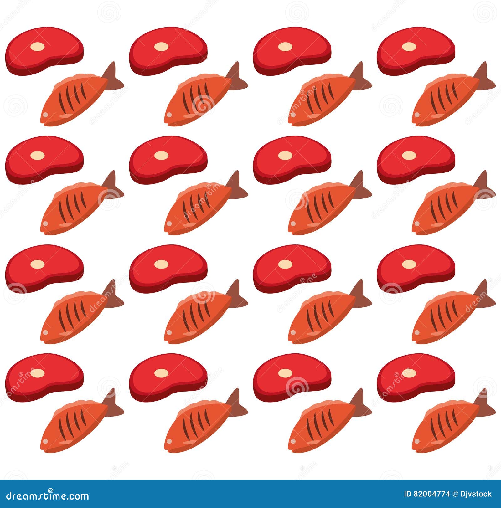 Meat and Fish Seamless Pattern Stock Vector Illustration of cake, cheese 82004774