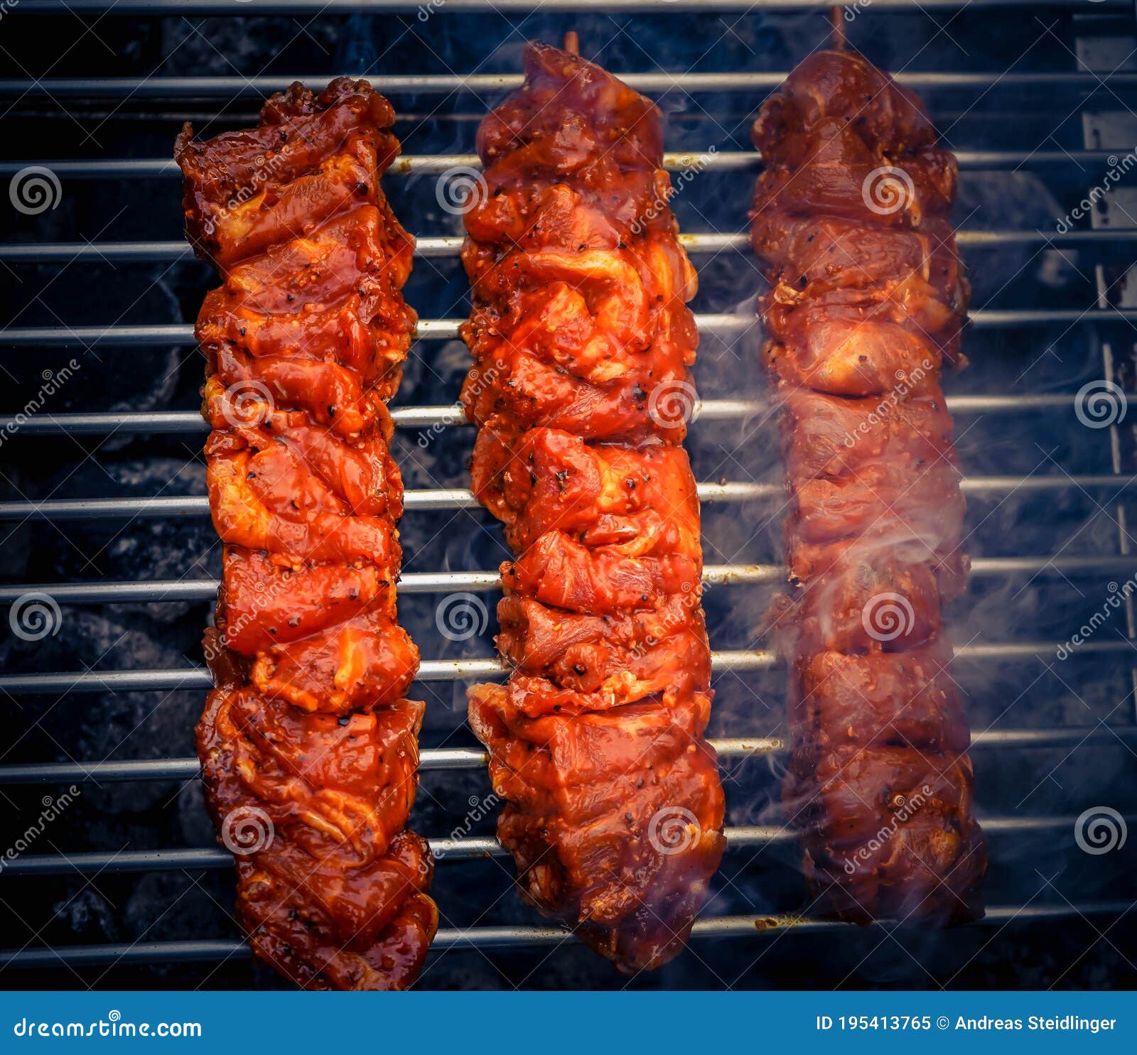 Meat on grill stock image. Image of food, bonfire, barbecuing 195413765