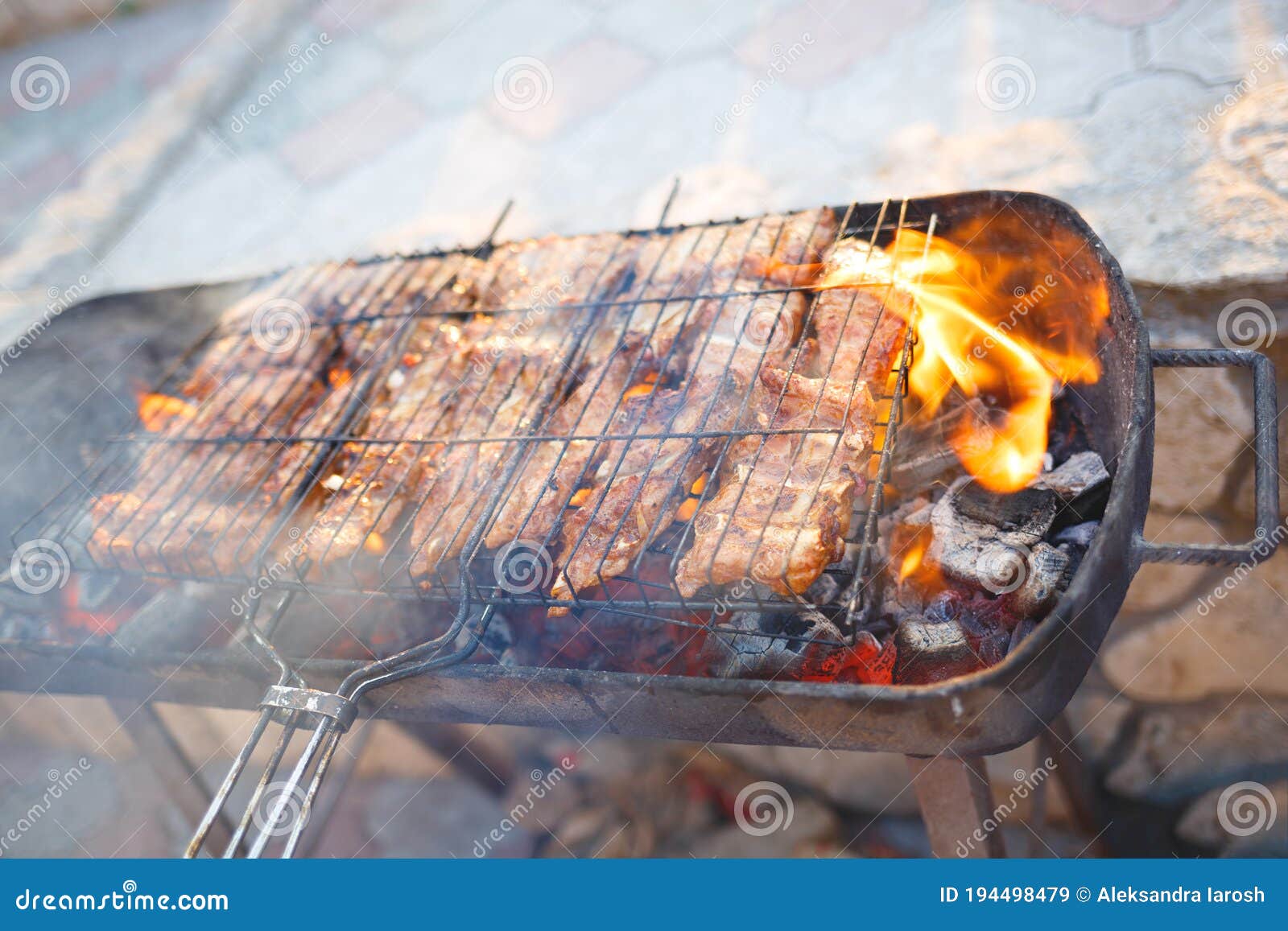 Meat is Grilled on a Charcoal Grill Stock Image Image of heat, light
