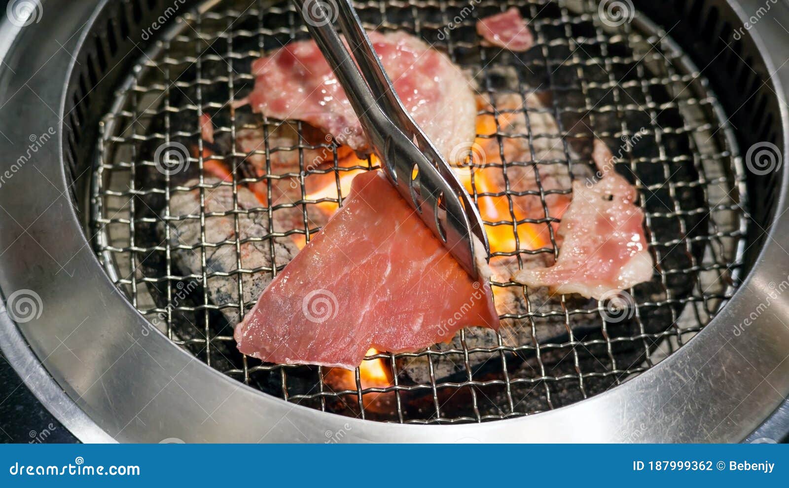Meat Grilling on a Charcoal Grill Stock Photo Image of fire, food