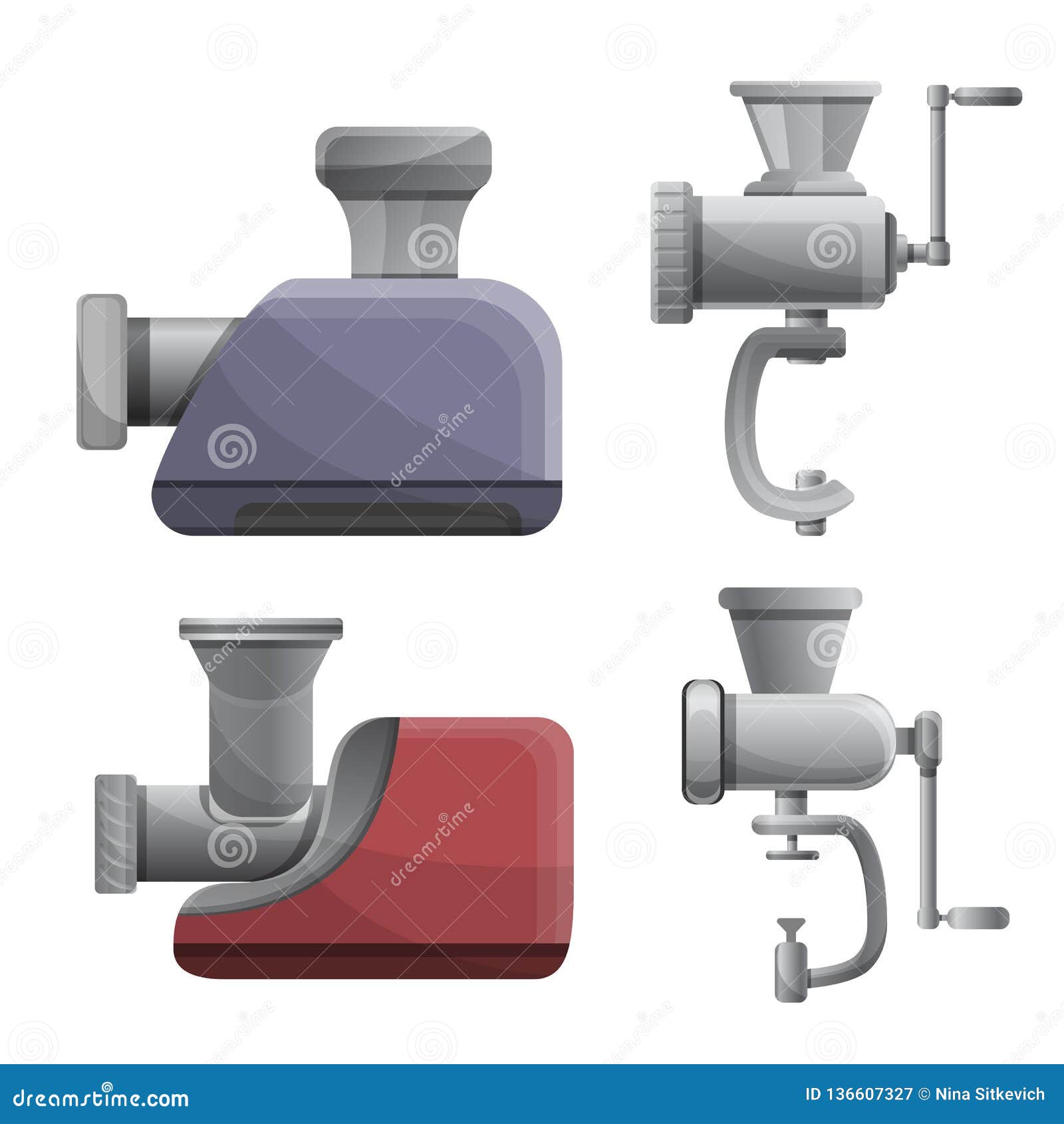 Meat Grinder Icons Set, Cartoon Style Stock Vector Illustration of