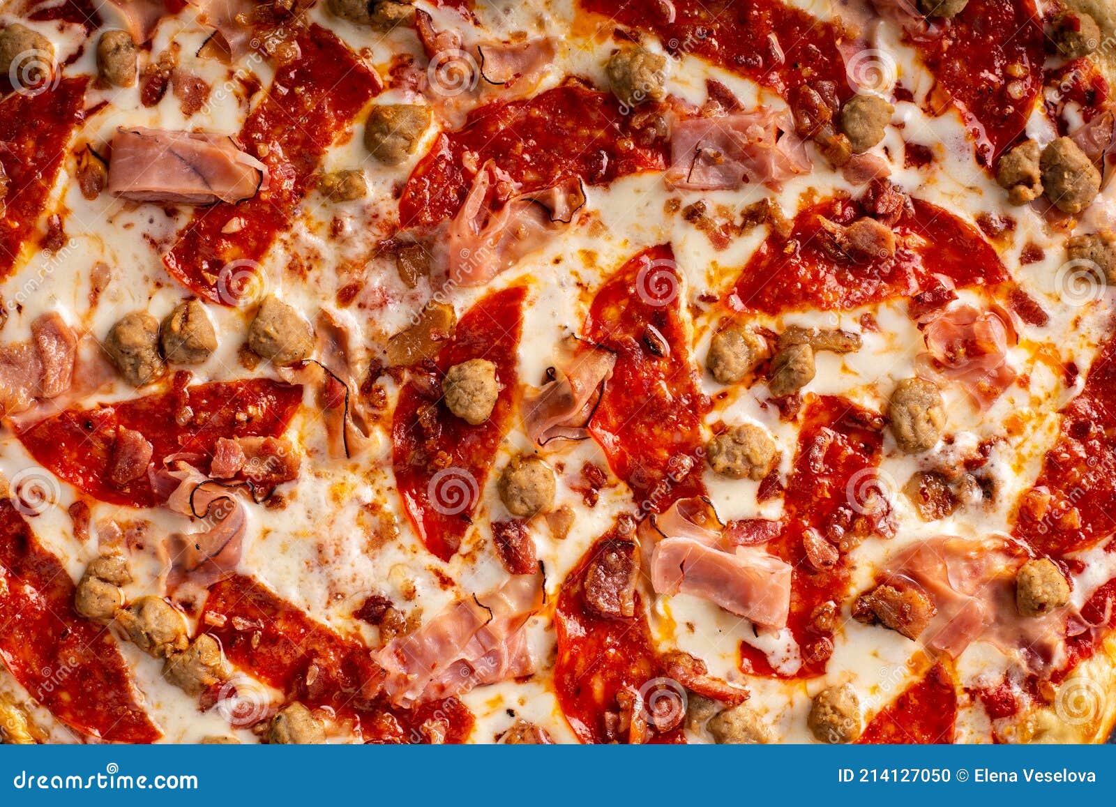 Meat Lover Pizza with Pepperoni, Ham and Sausage Stock Photo Image of