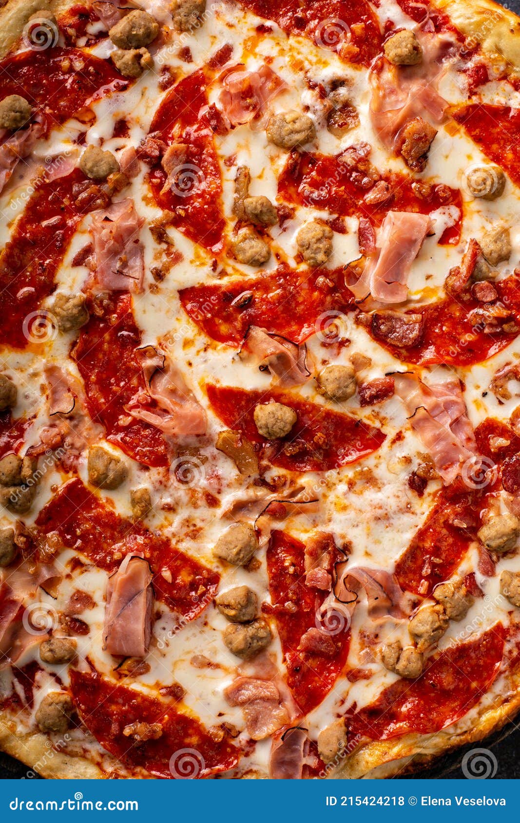 Meat Lover Pizza with Pepperoni, Ham and Sausage Stock Photo Image of