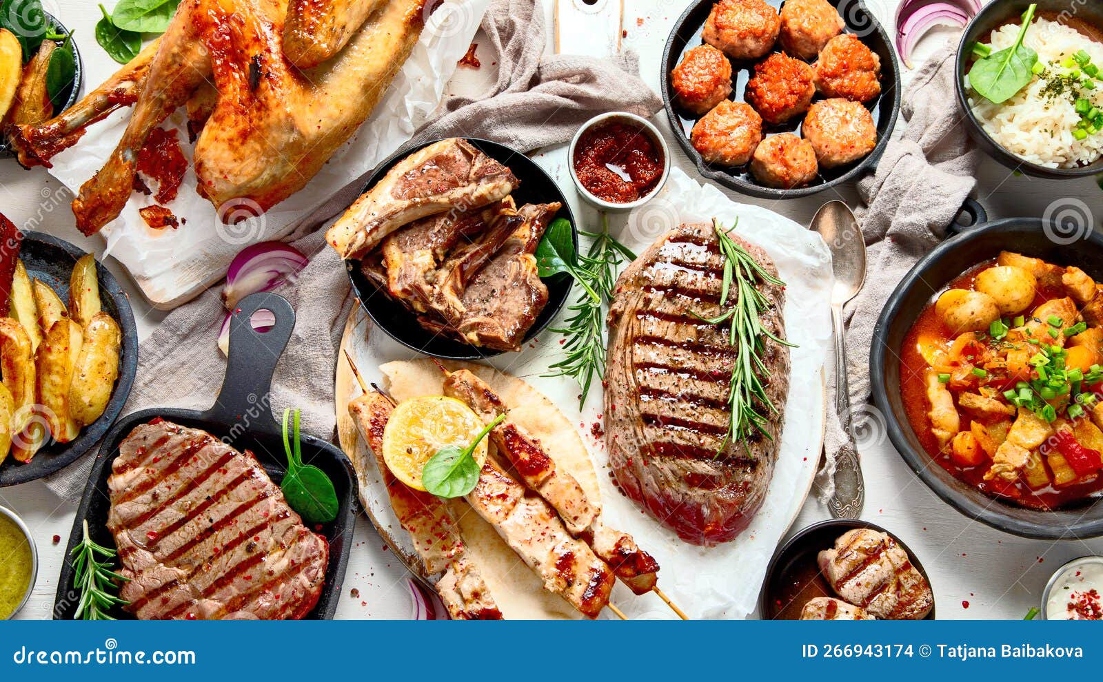 Meat main dishes stock photo. Image of salad, appetizer - 266943174