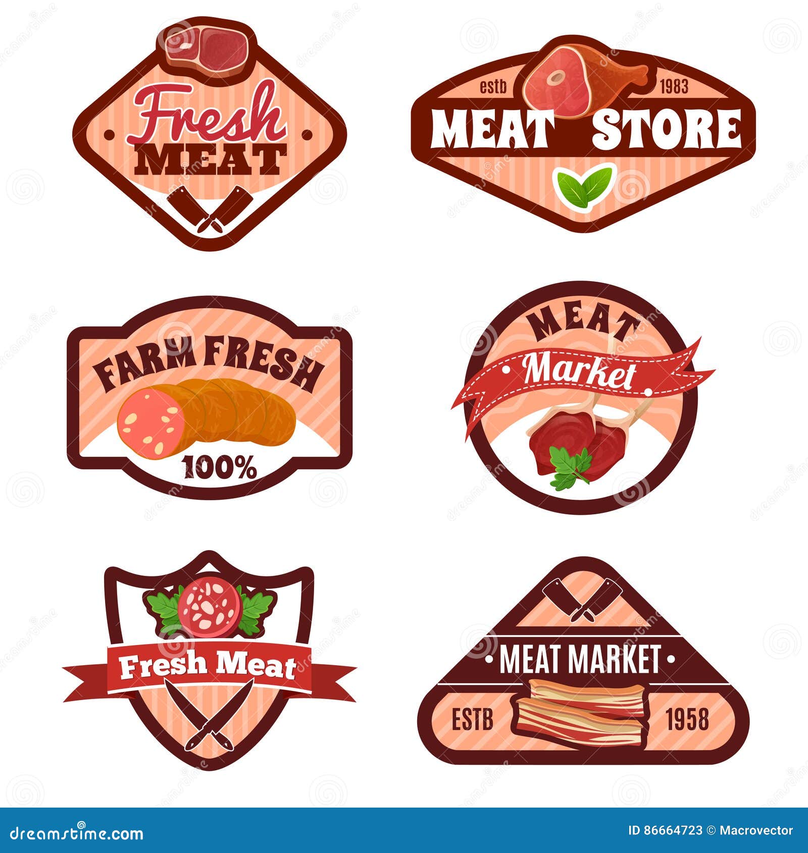 Meat Market Emblems Set stock vector. Illustration of advertising