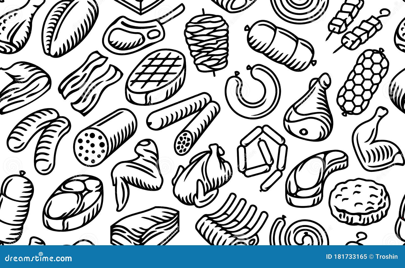 Wall Mural Sausages and meat seamless pattern 