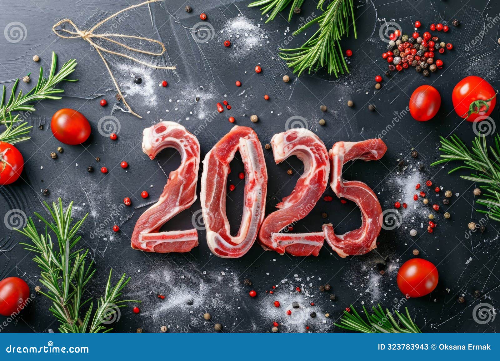 2025 Meat Numbers, New Year Fillet Greeting Card, Tenderloin Celebrate Banner, Marbled Meat