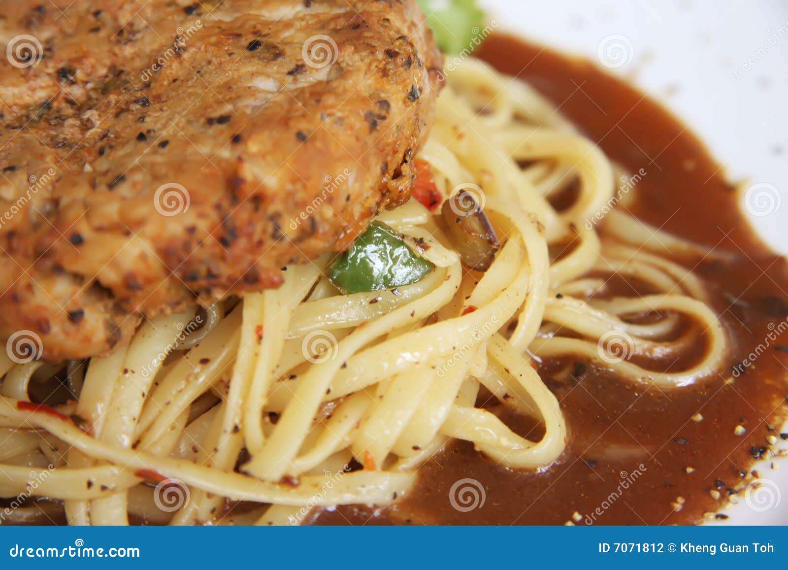 Meat on pasta stock photo. Image of meat, pasta, decoration - 7071812