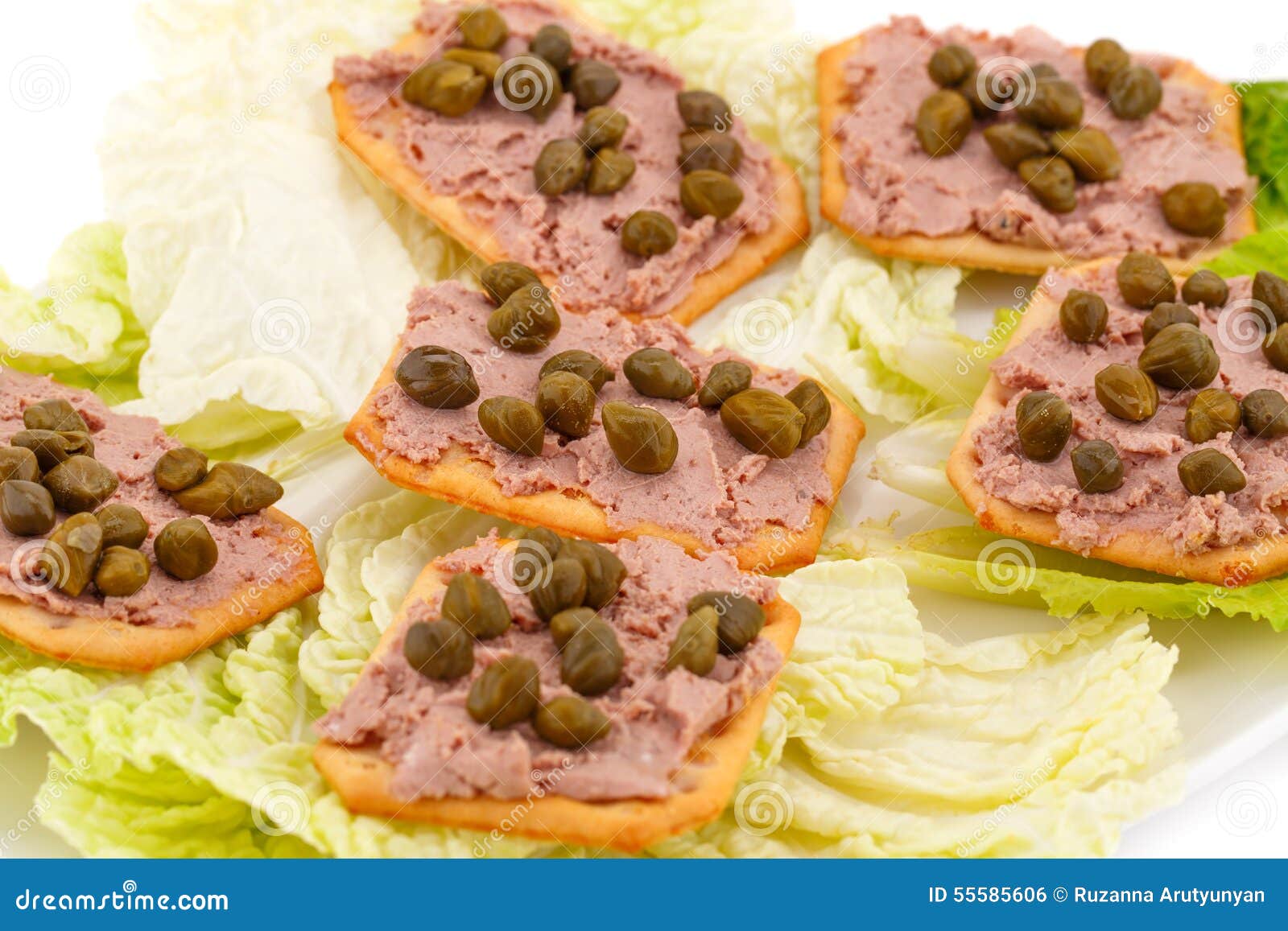 Meat Pate with Capers on Crackers Stock Photo Image of feeding