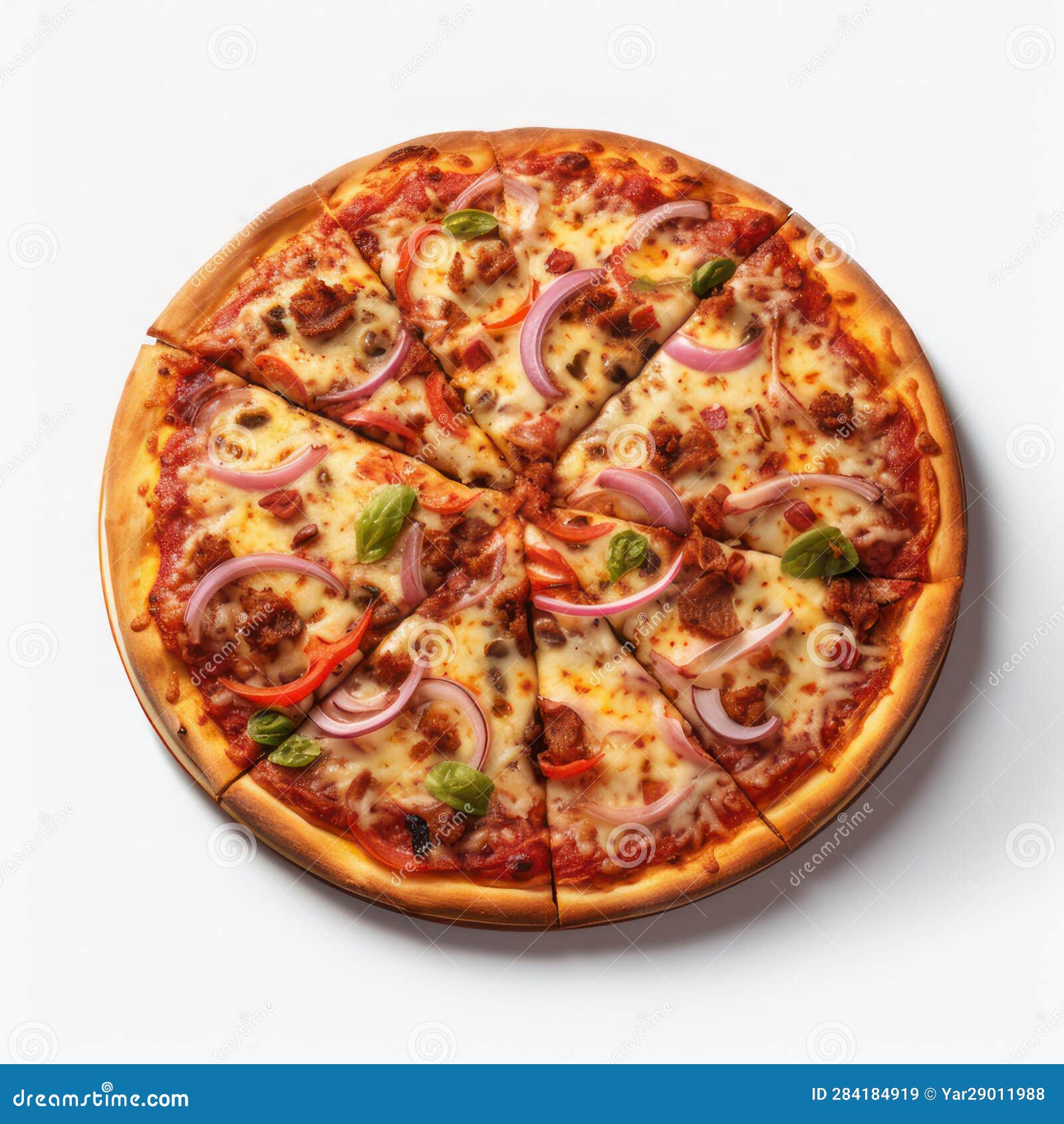 Meat Pizza on a White Background. AI Generative Stock Illustration