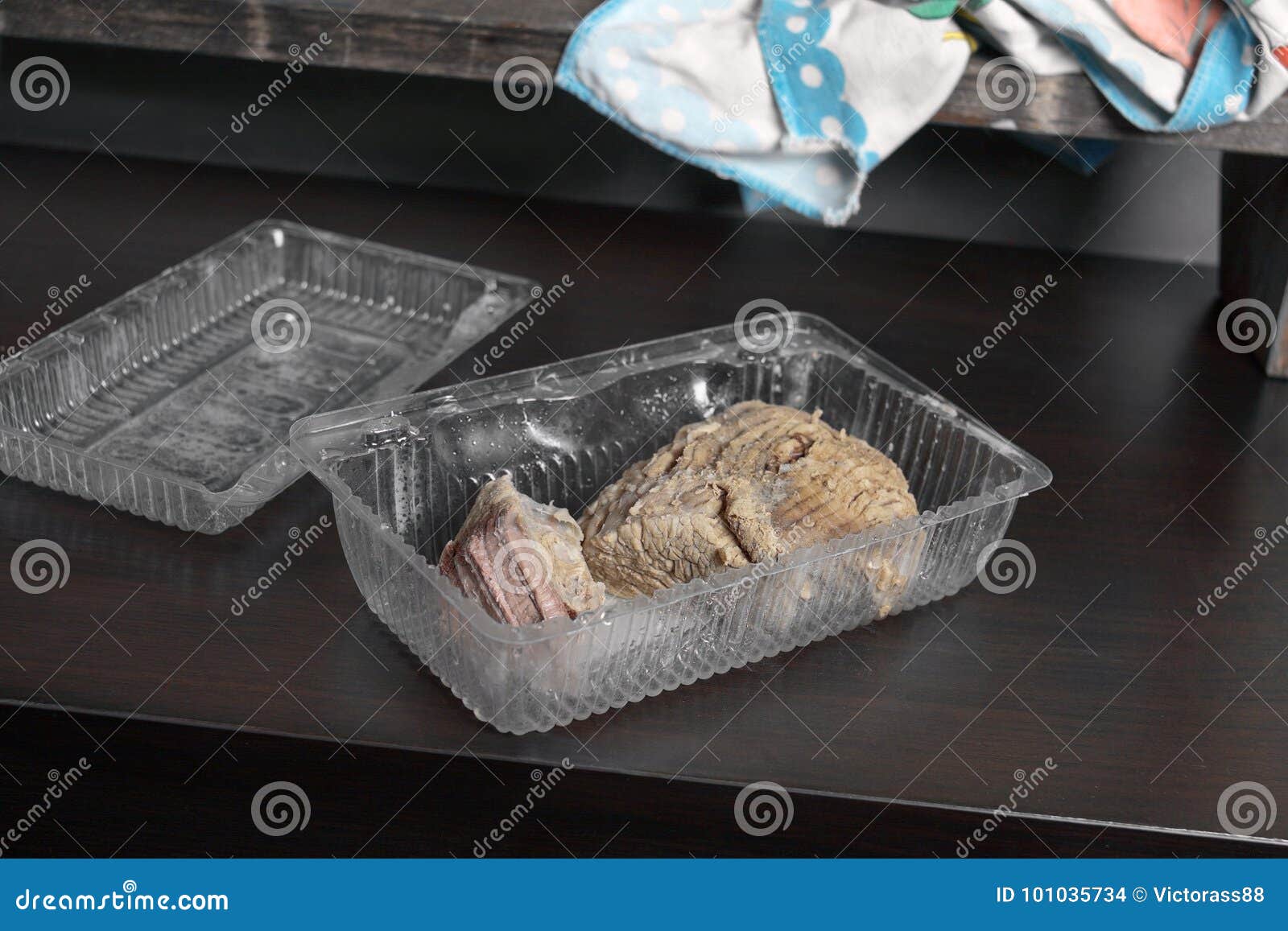 Meat in Plastic Container stock photo. Image of cooked 101035734