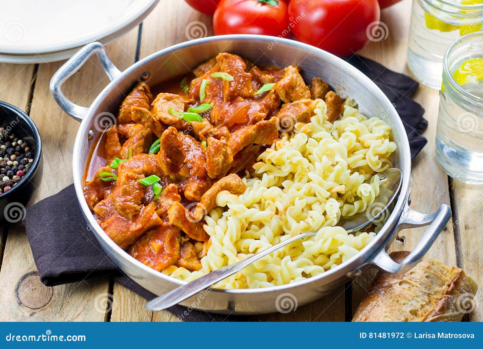 Meat Pork in Thick Tomato Gravy with Pasta Stock Photo Image of vegetables, strips 81481972