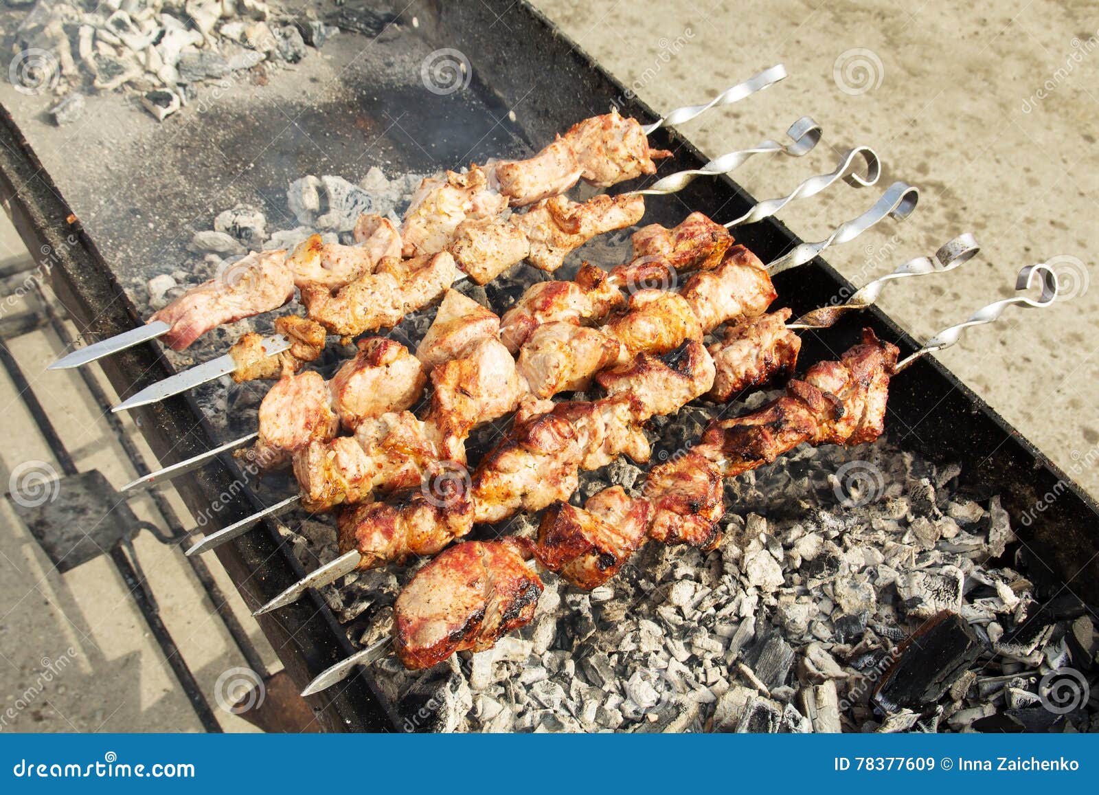 Meat roasted on skewers stock image. Image of coal, crust - 78377609