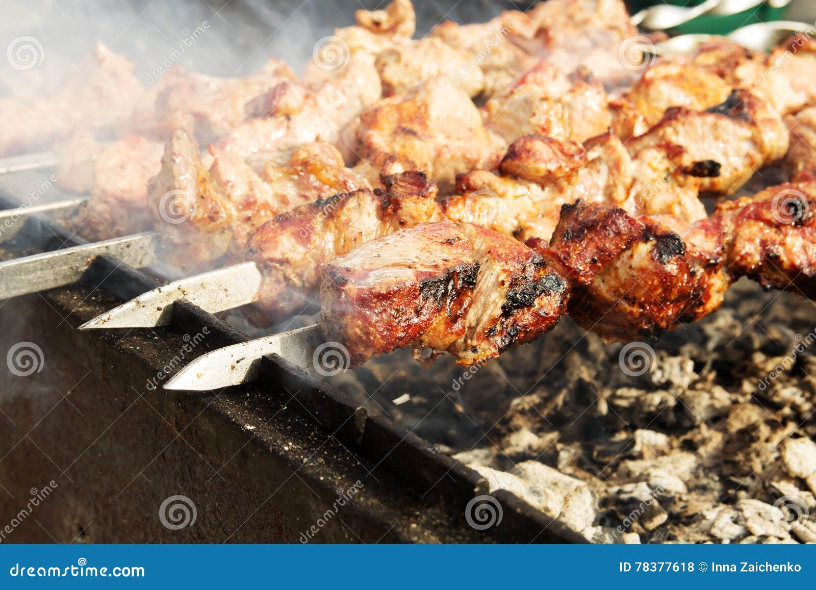 Meat roasted on skewers stock photo. Image of american - 78377618