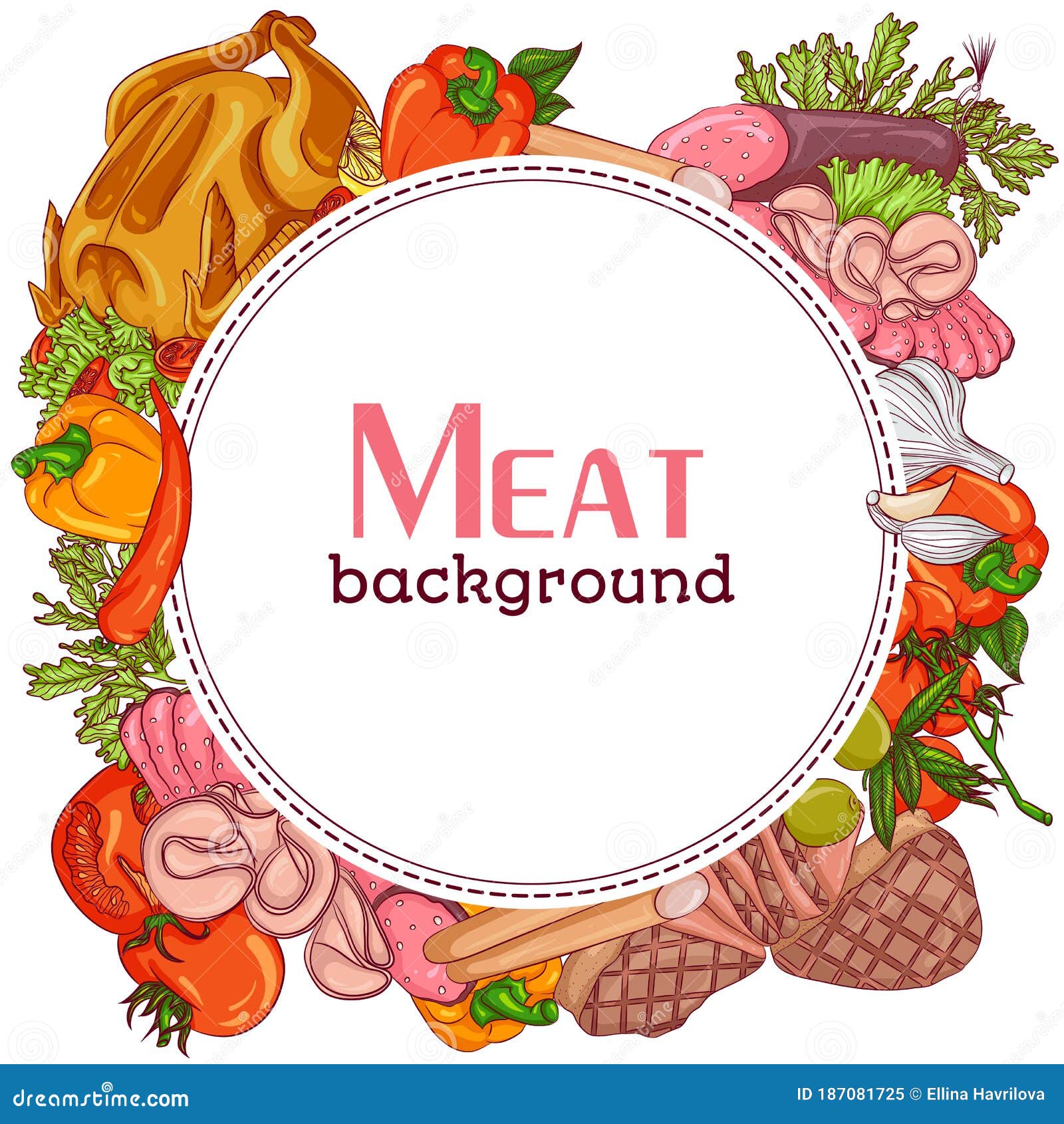 Meat round frame stock vector. Illustration of garlic 187081725