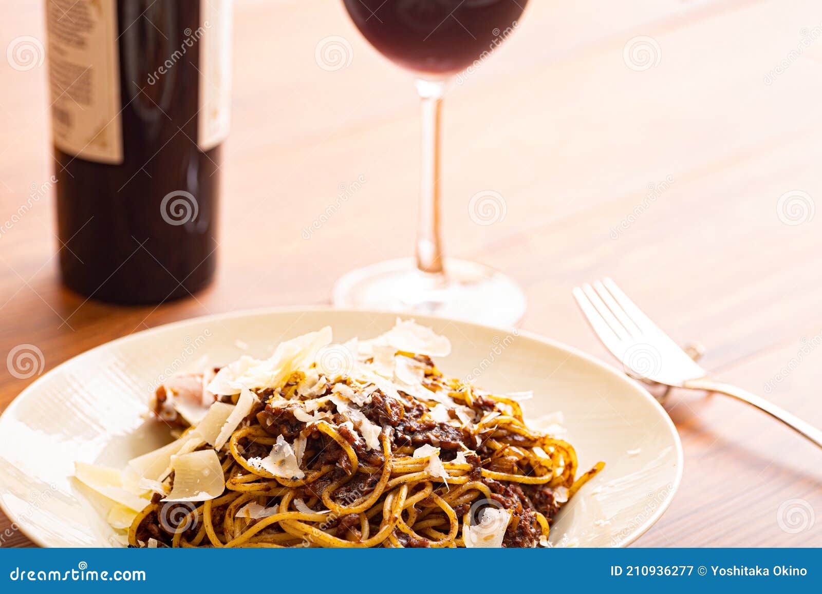 Meat Sauce Spaghetti with Red Wine Stock Image Image of shooting