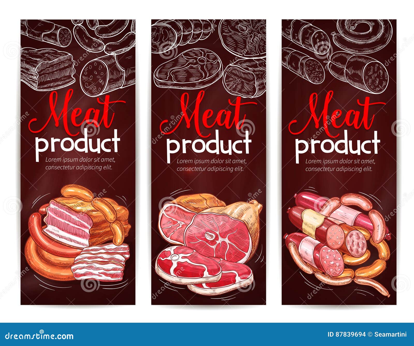  Meat Sausage Ham Bacon Chalkboard Banner Design Stock 