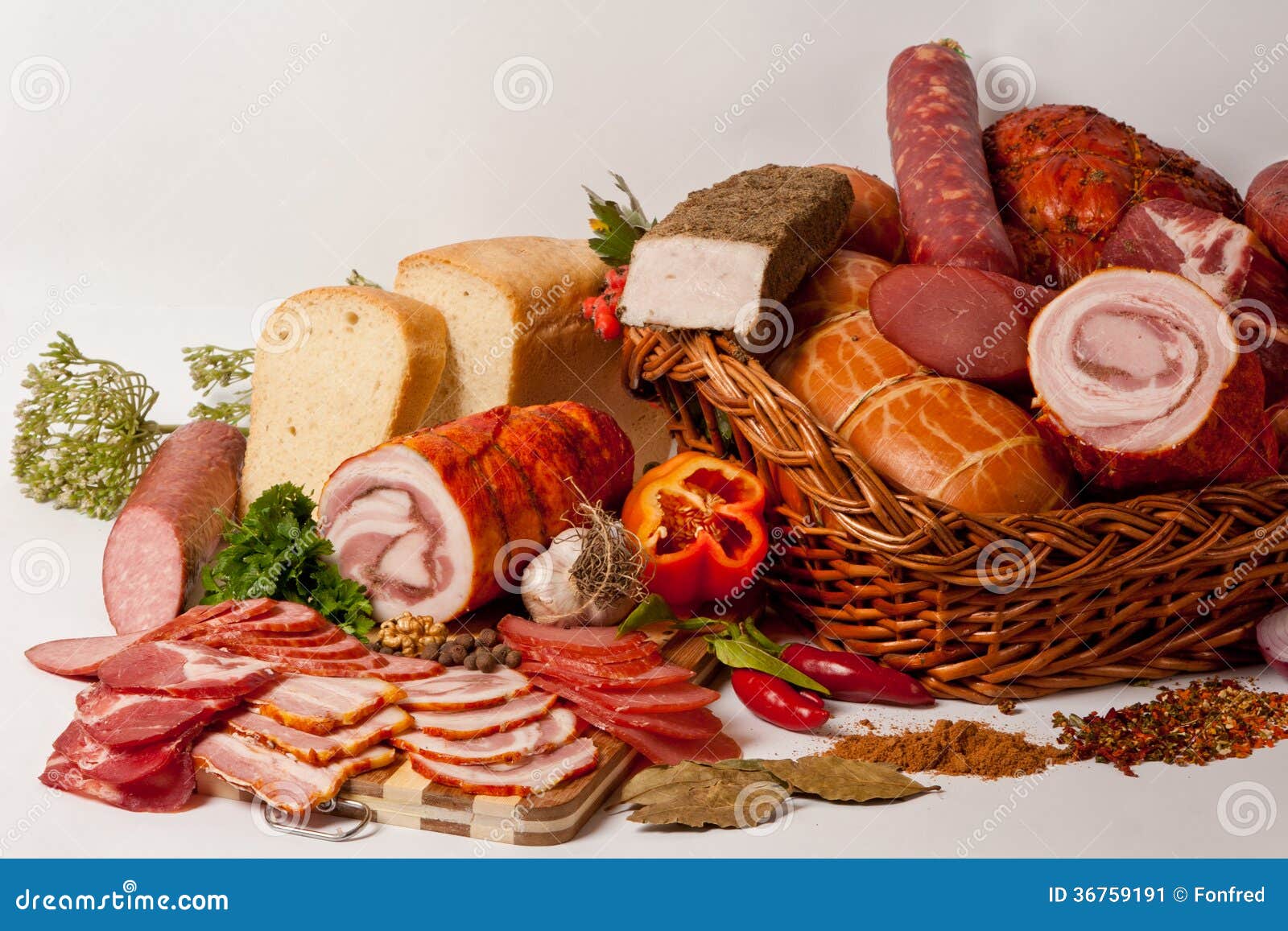 Meat and sausages stock image. Image of isolated, delicatessen 36759191