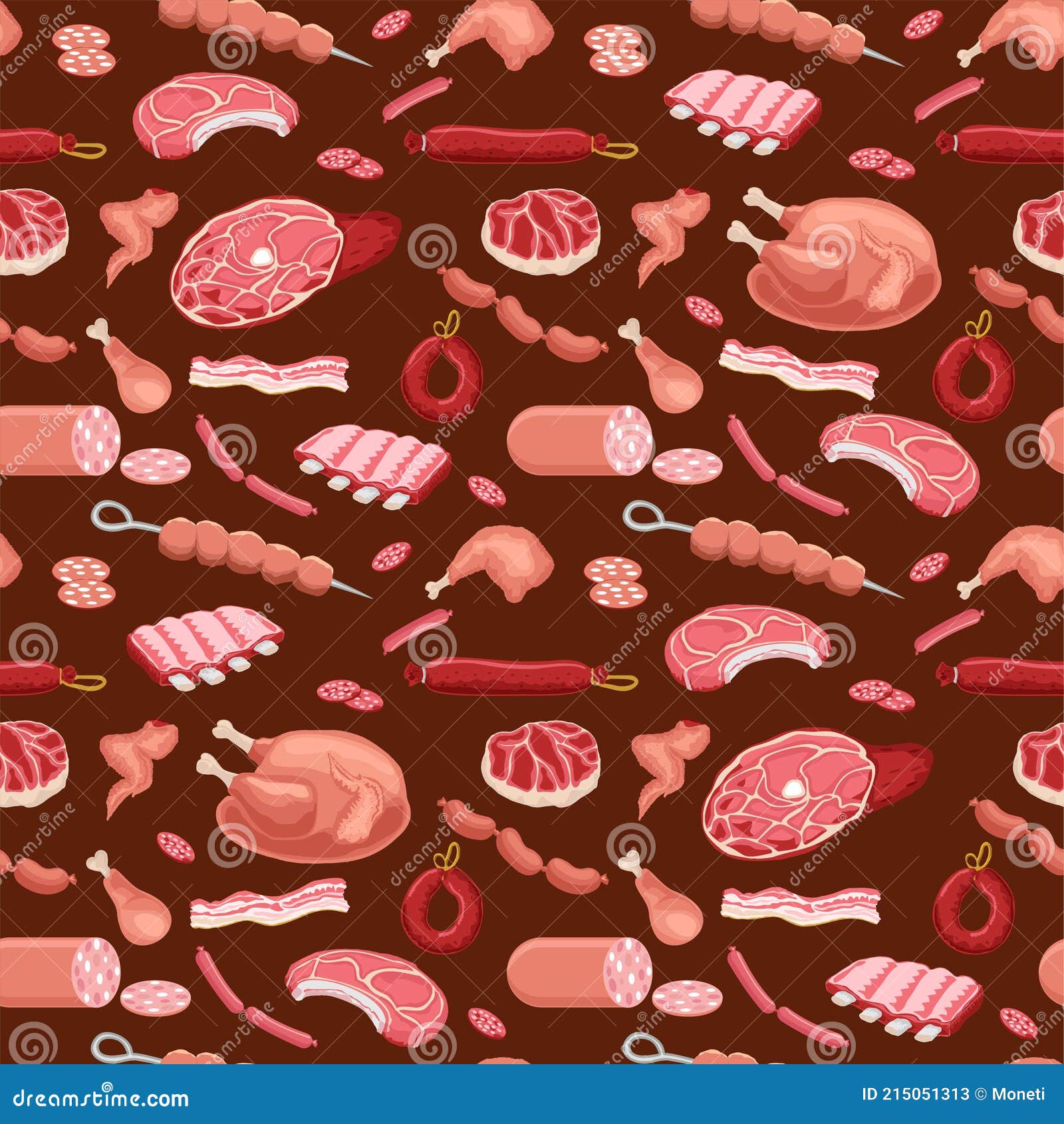 Meat Seamless Pattern. Meat Products Background for Butcher Shop Design  Stock Vector - Illustration of beefsteak, pork: 215051313