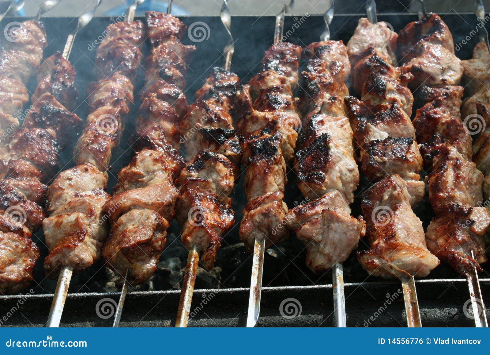 The meat on skewer. stock photo. Image of grill, lunch - 14556776