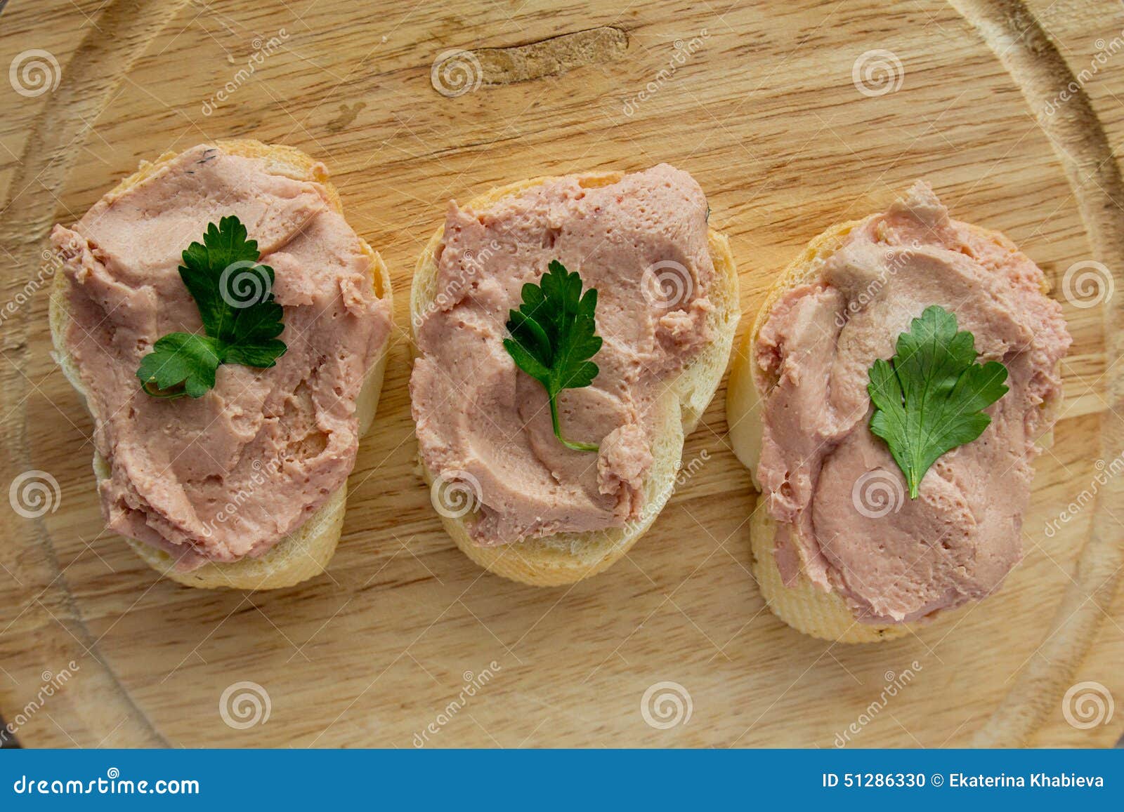 Meat spread on bread stock photo. Image of lunch, wooden 51286330
